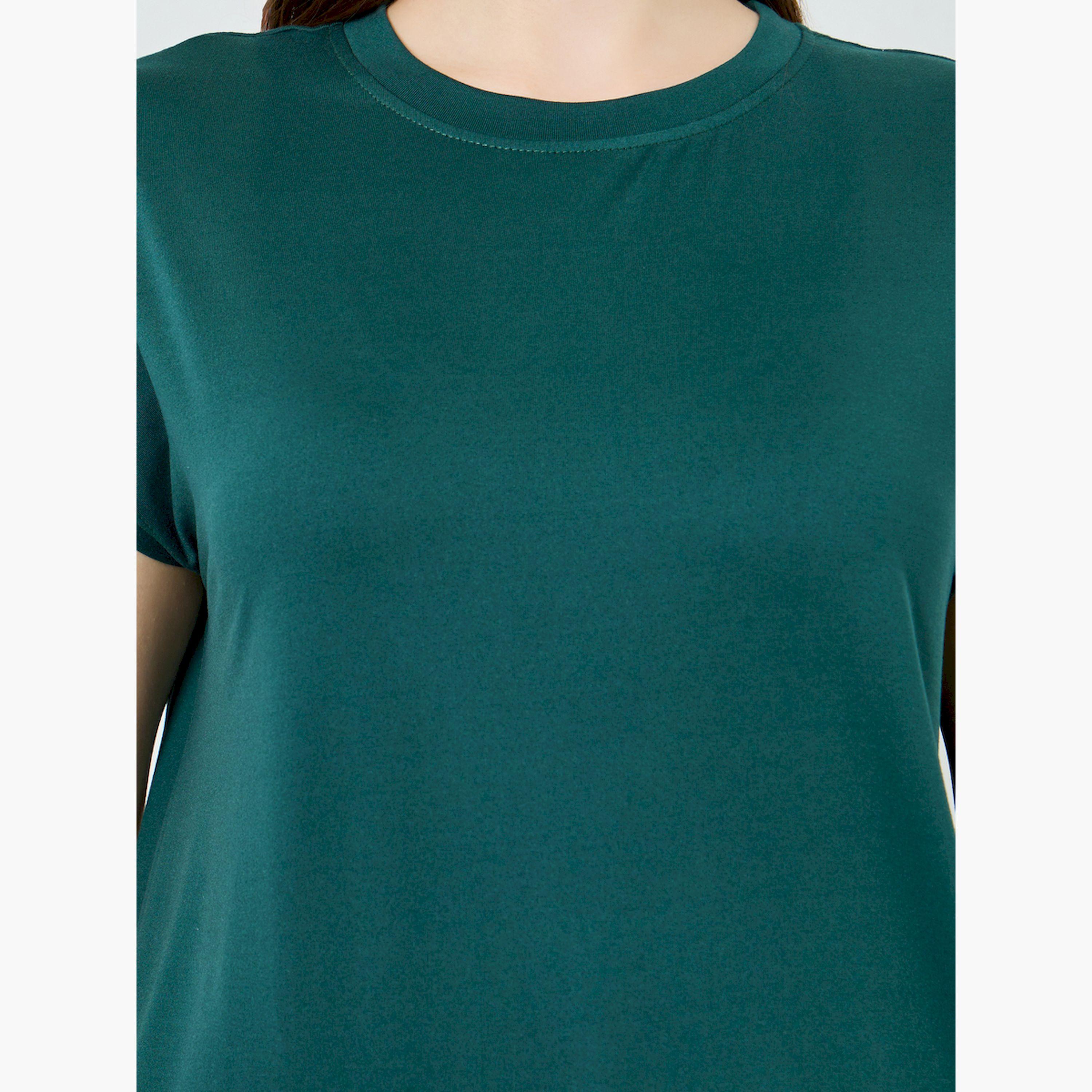 Styli Green Relaxed Fit Solid T-Shirt-women-clothing-tshirts-image-4