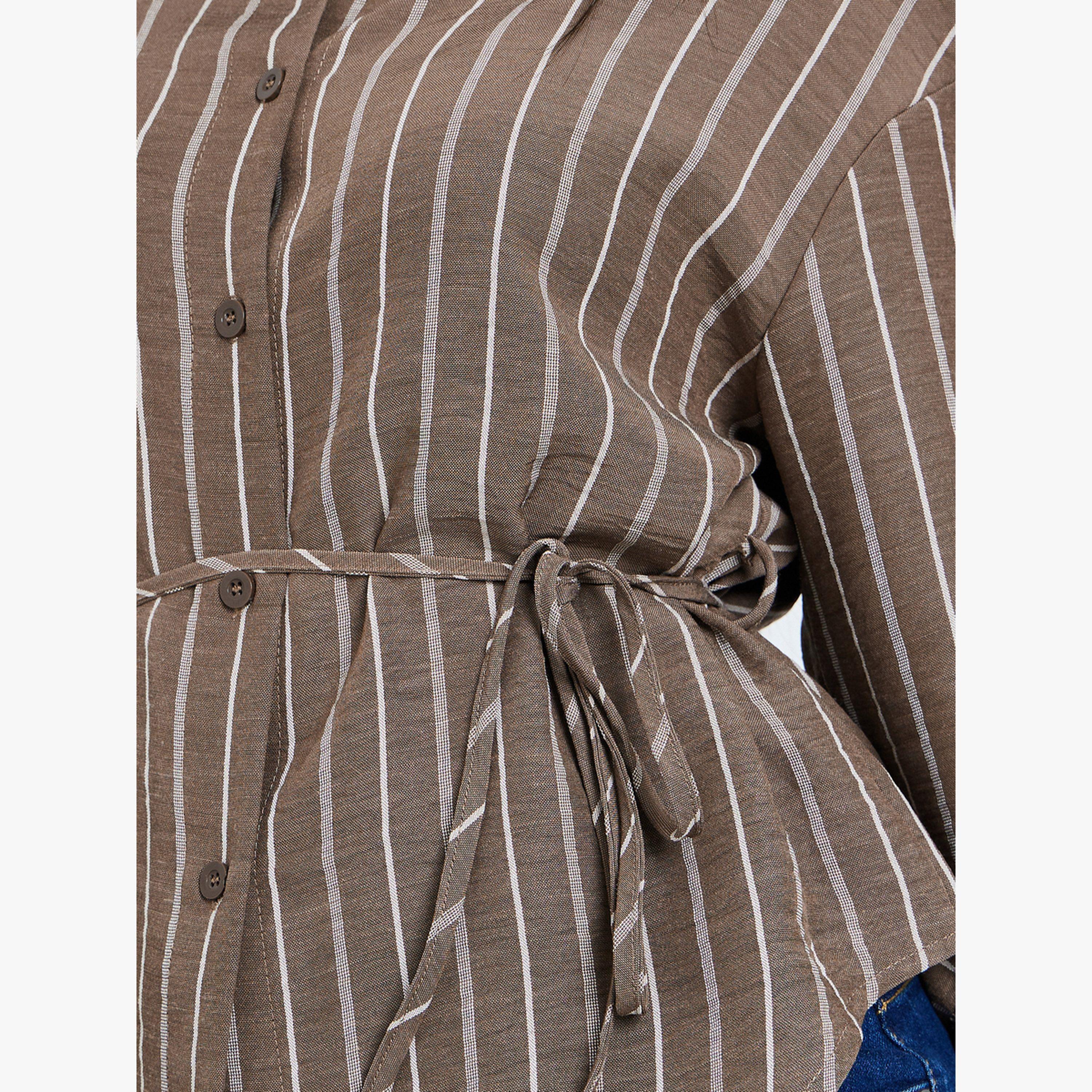 بلوزة مخططة بأكمام طويلة ورباط خصر-women-clothing-shirtsandblouses-blouses-image-5