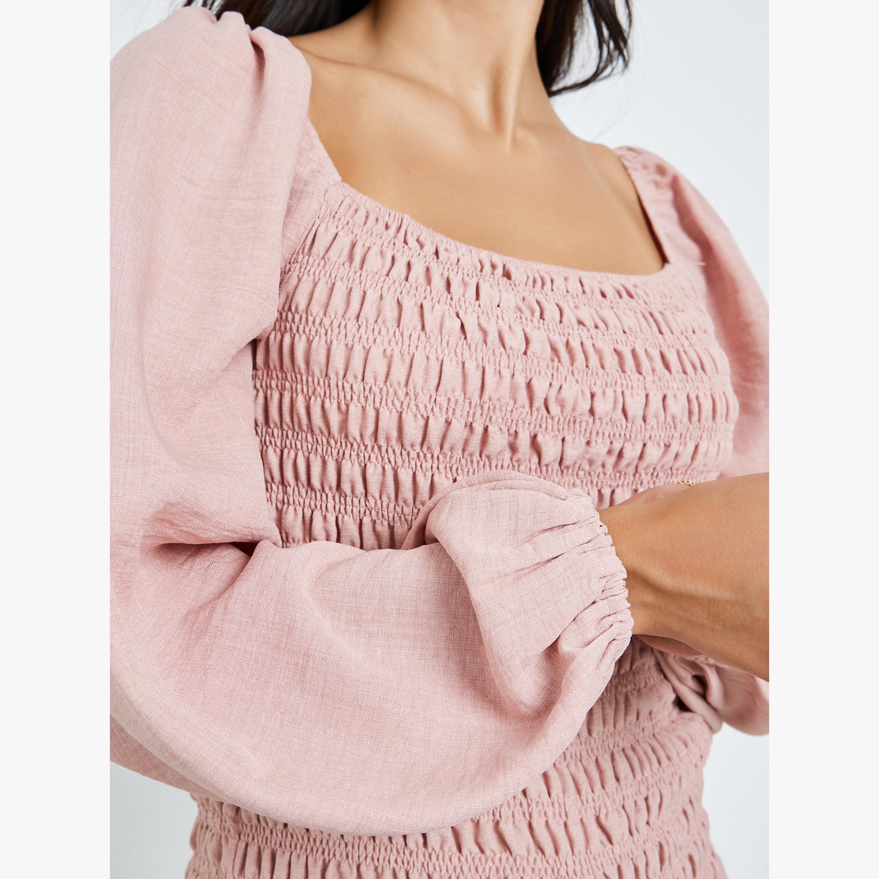 بلوزة بأكمام بالون وتفاصيل مزمومة-women-clothing-shirtsandblouses-blouses-image-5