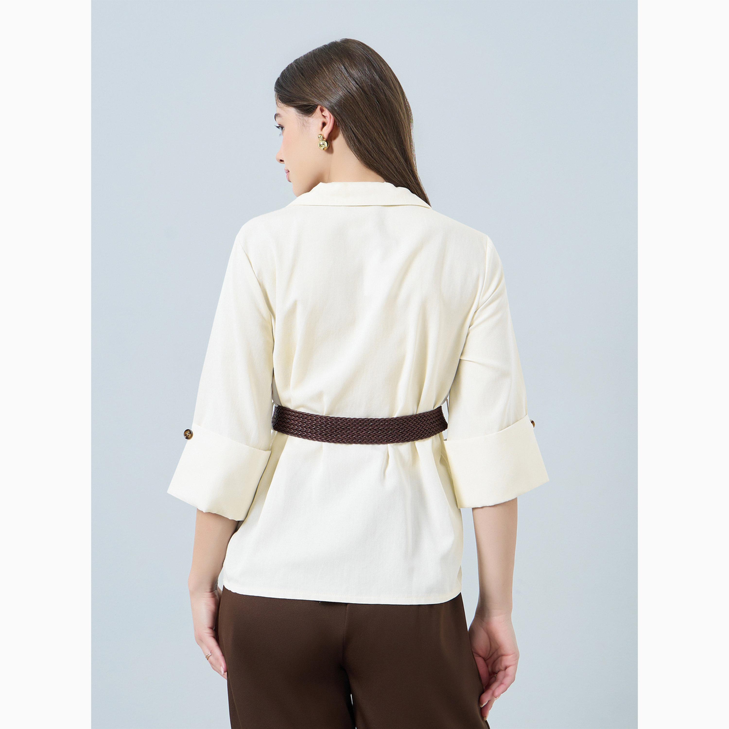 قميص أوف وايت بياقة وأكمام 3/4 مع حزام-women-clothing-shirtsandblouses-blouses-image-4