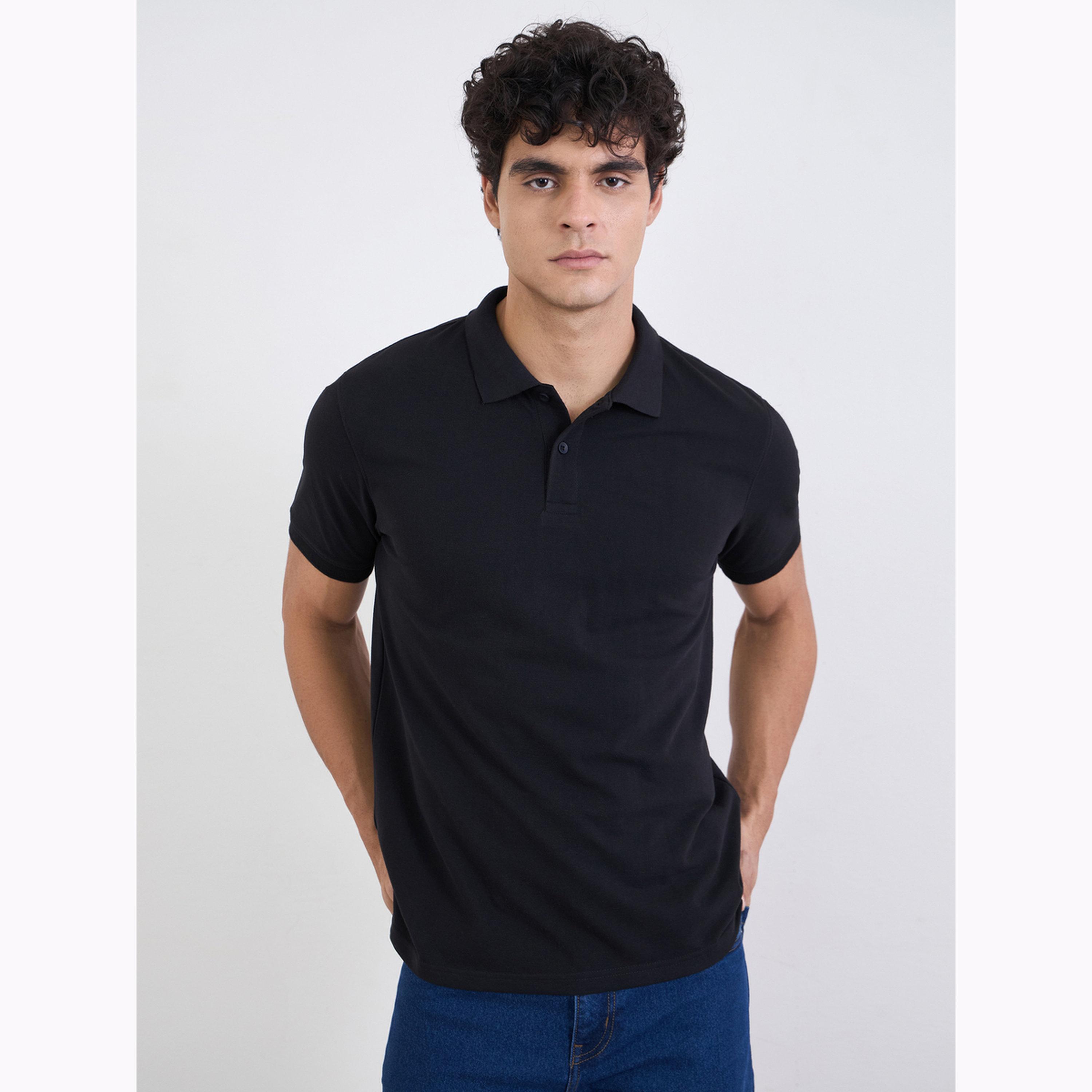 قميص بولو بيكيه سادة وبقصة عادية مع ياقة مضلعة للرجال-men-clothing-tshirtsandpolos-polos-image-3
