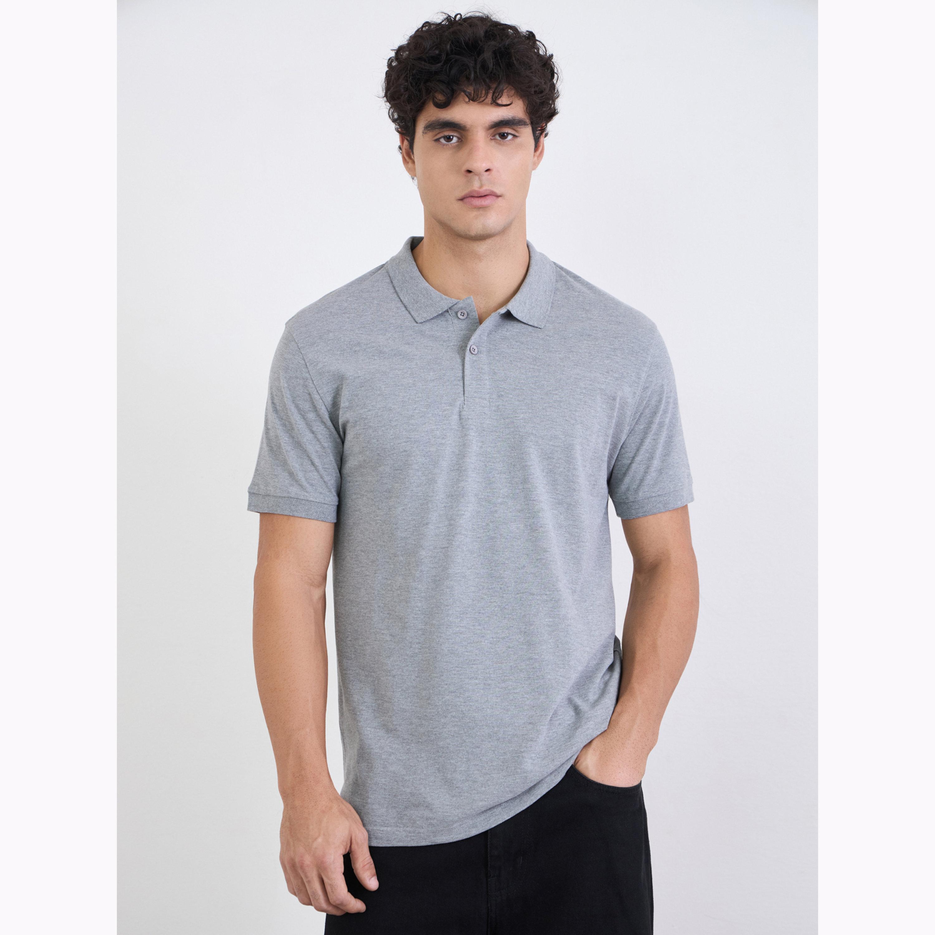 قميص بولو بيكيه سادة وبقصة عادية مع ياقة مضلعة للرجال-men-clothing-tshirtsandpolos-polos-image-1