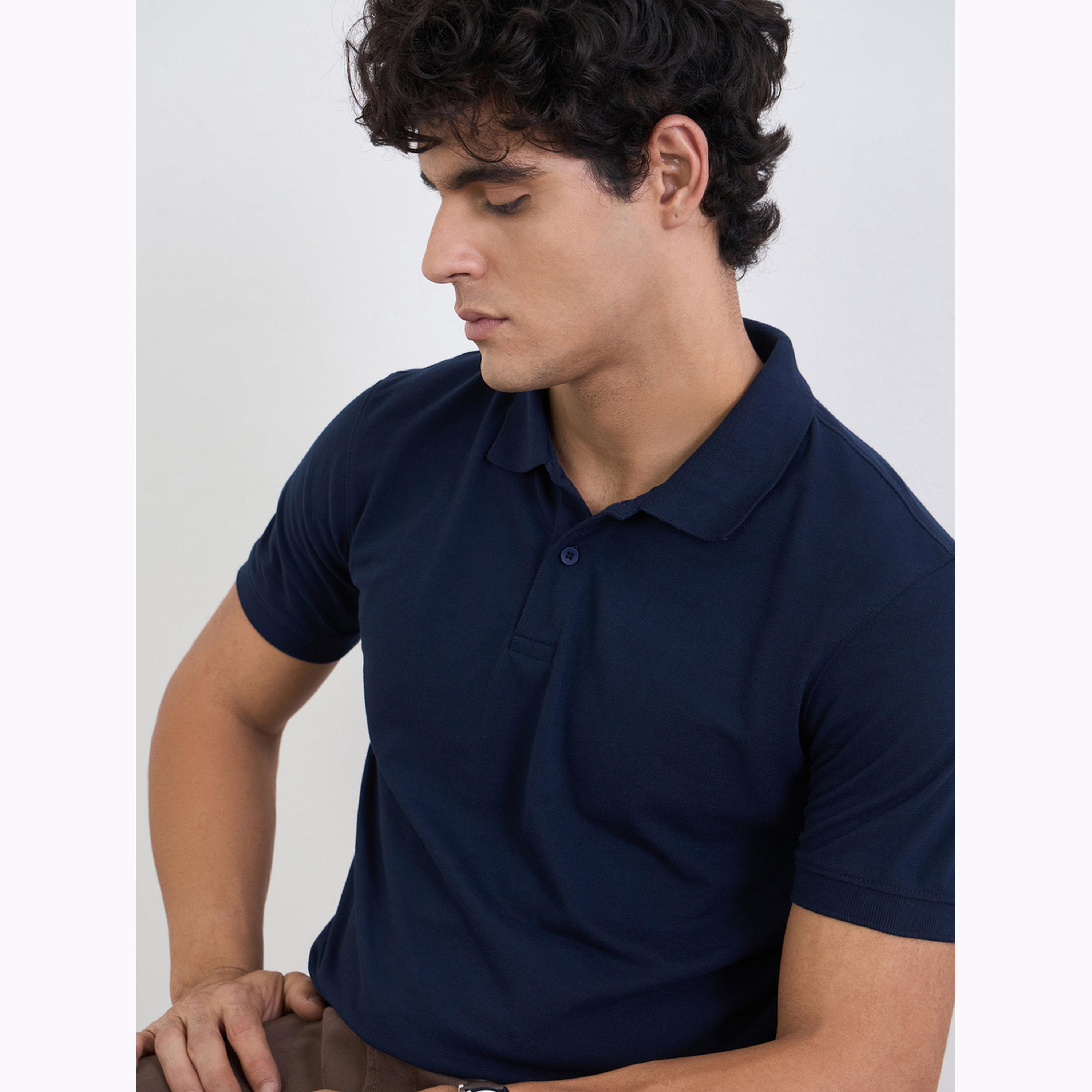 قميص بولو بيكيه سادة وبقصة عادية مع ياقة مضلعة للرجال-men-clothing-tshirtsandpolos-polos-image-5