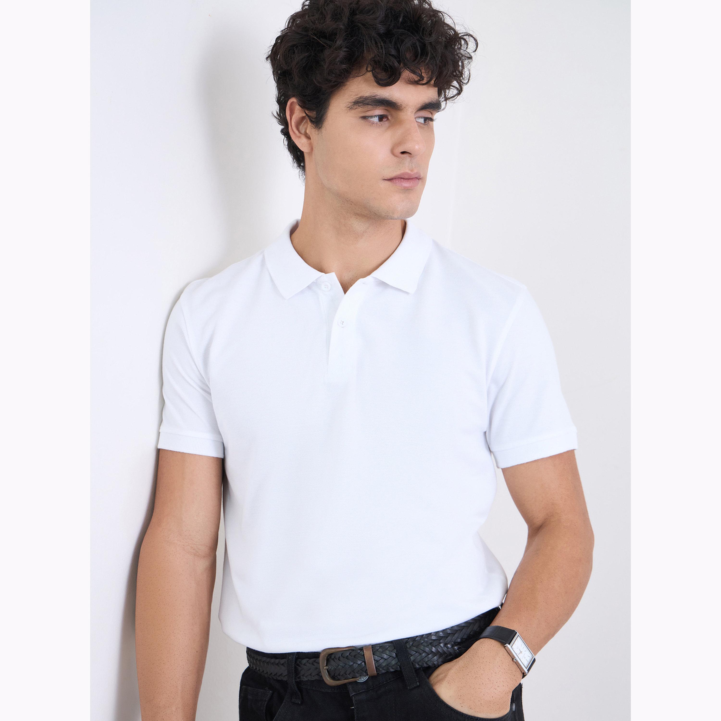 قميص بولو بيكيه سادة وبقصة عادية مع ياقة مضلعة للرجال-men-clothing-tshirtsandpolos-polos-image-3