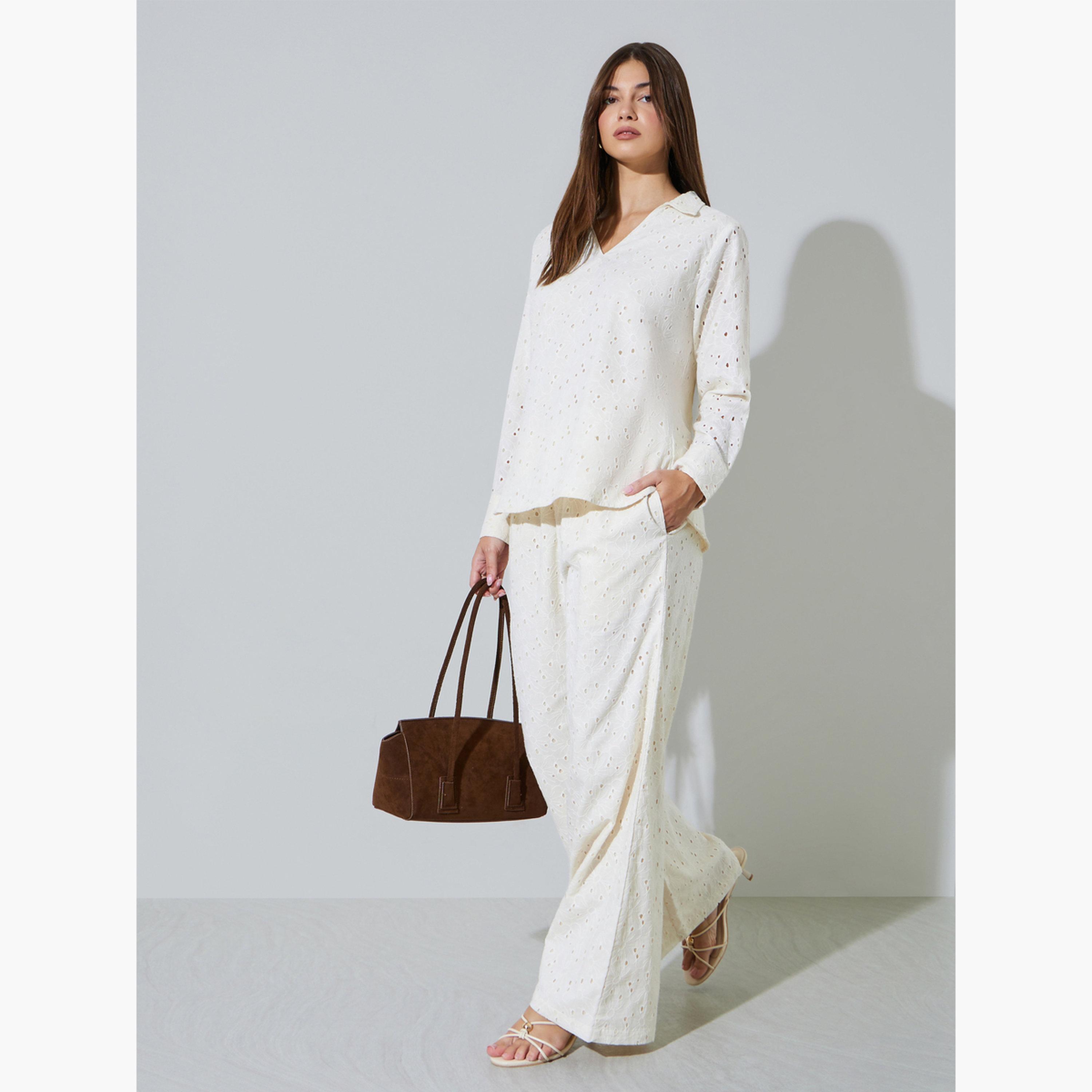 Styli Off White Cotton Schiffli Top and Pants Set-women-clothing-coordsets-image-3