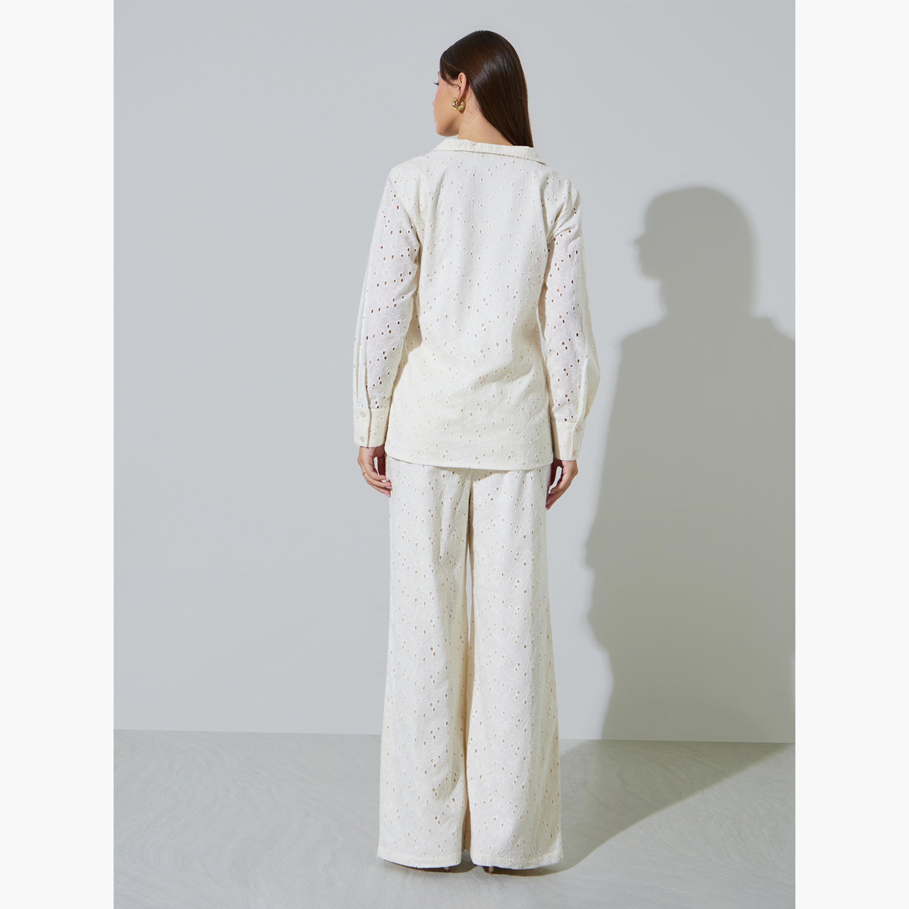 Styli Off White Cotton Schiffli Top and Pants Set-women-clothing-coordsets-image-4