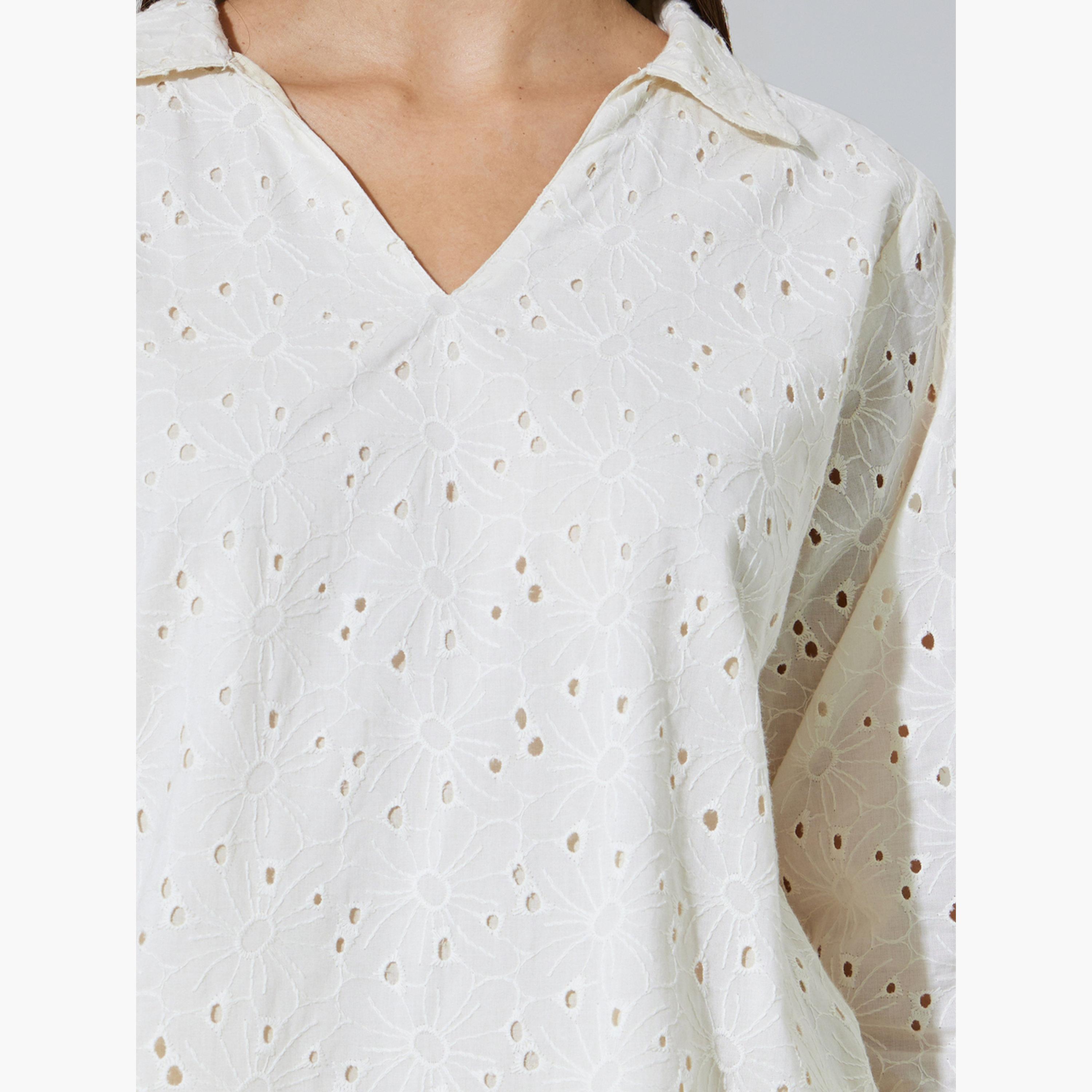 Styli Off White Cotton Schiffli Top and Pants Set-women-clothing-coordsets-image-6