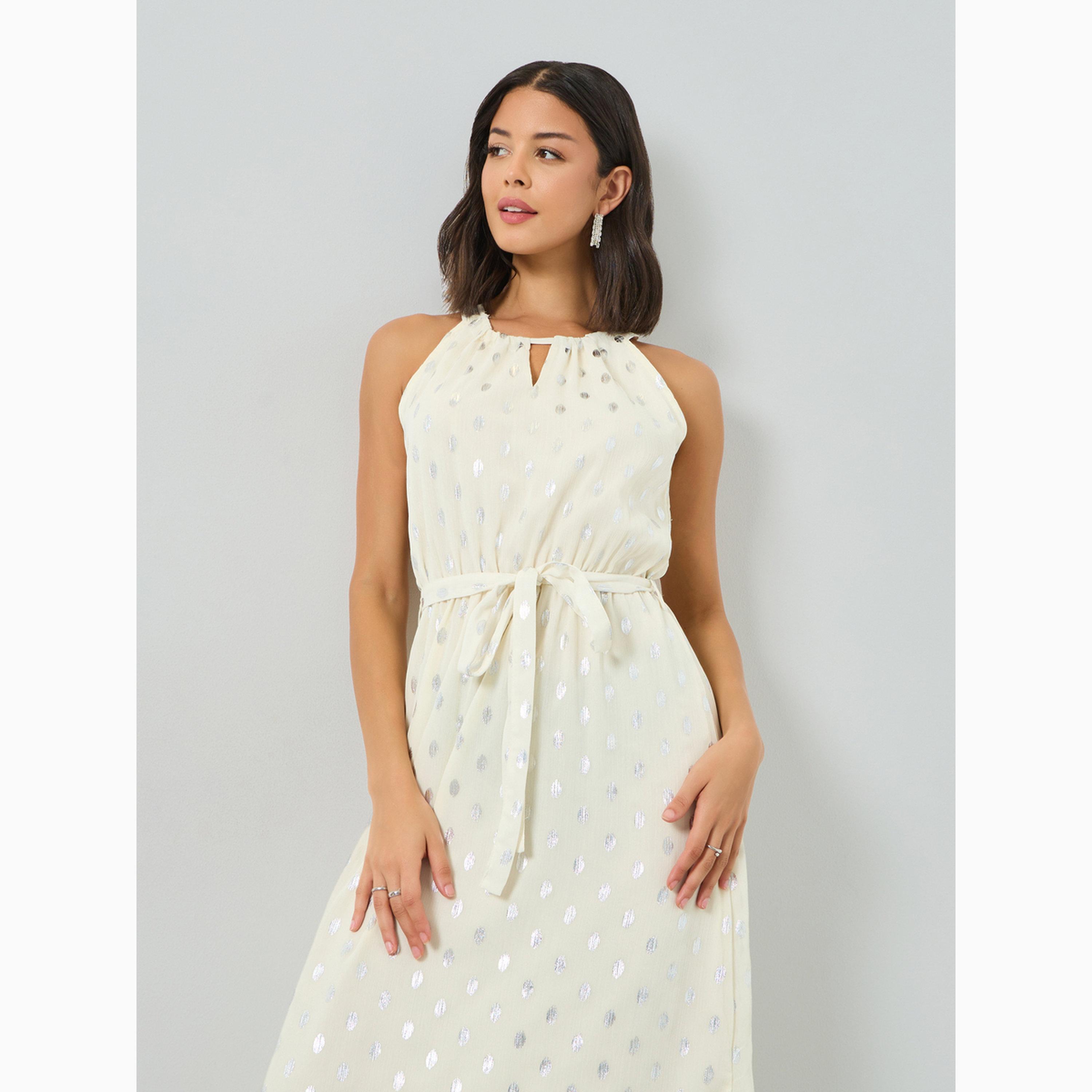 فستان طويل بطبعة فويل وحزام ربط-women-clothing-dresses-image-2