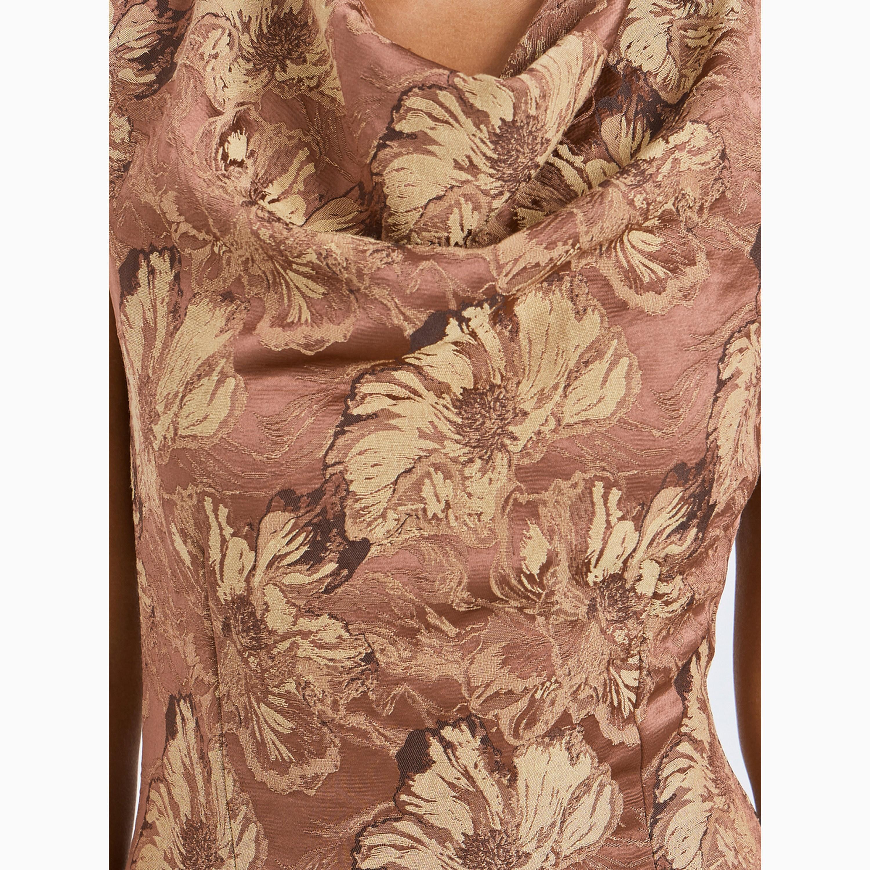 Styli Brown Floral Jacquard Cowl Neck Maxi Dress-women-clothing-dresses-image-4
