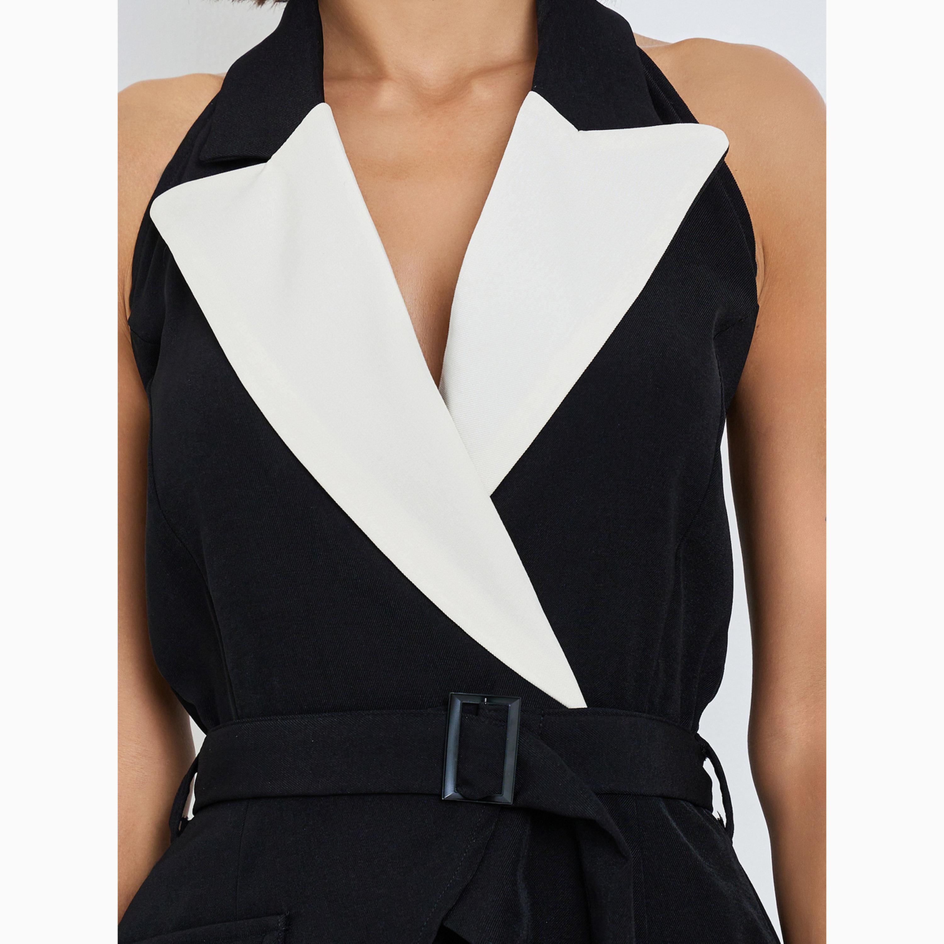 Styli Color Block Lapel Neck Pleated Midi Dress-women-clothing-dresses-image-4