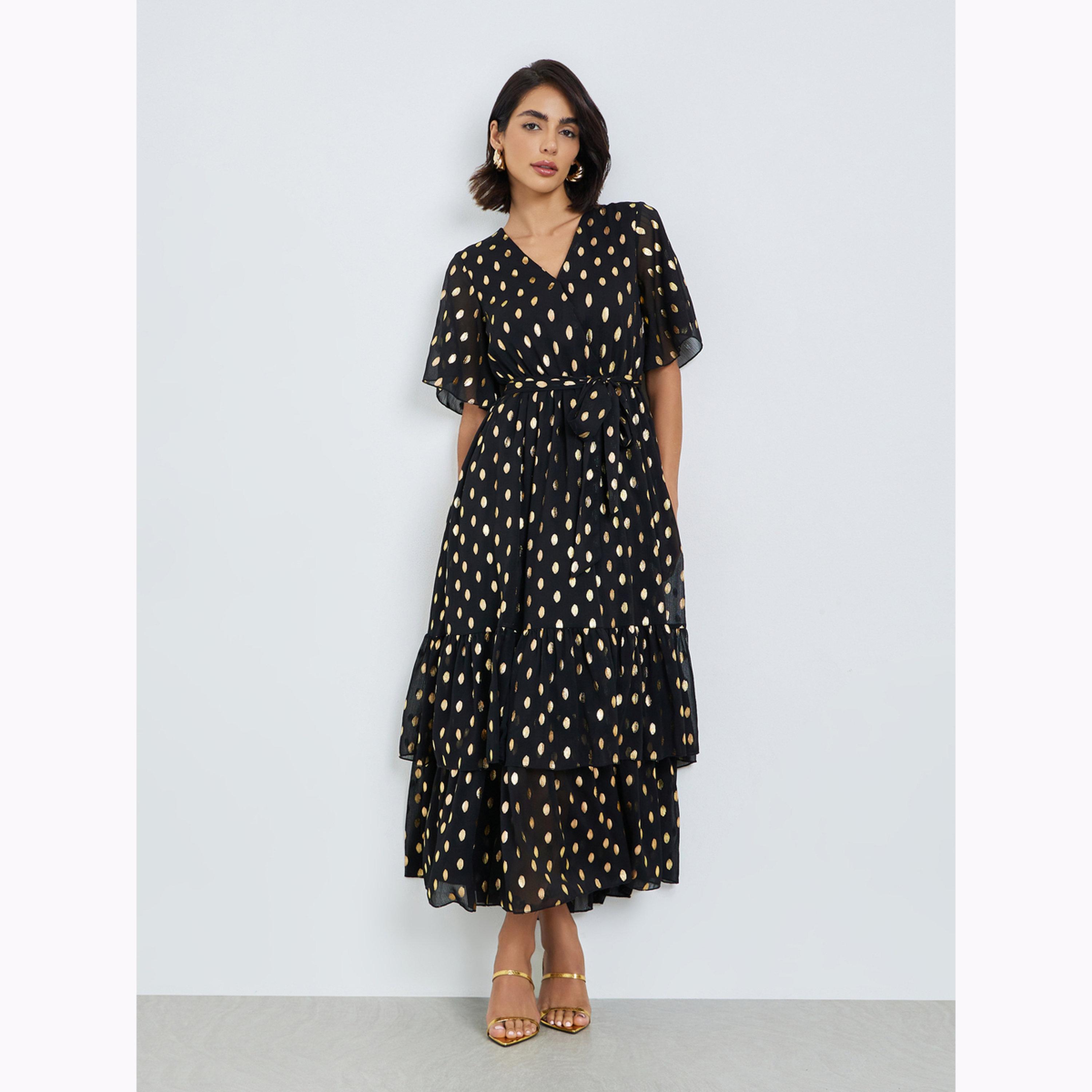 فستان طويل متعدد الطبقات بطبعة نقاط فويل-women-clothing-dresses-image-3
