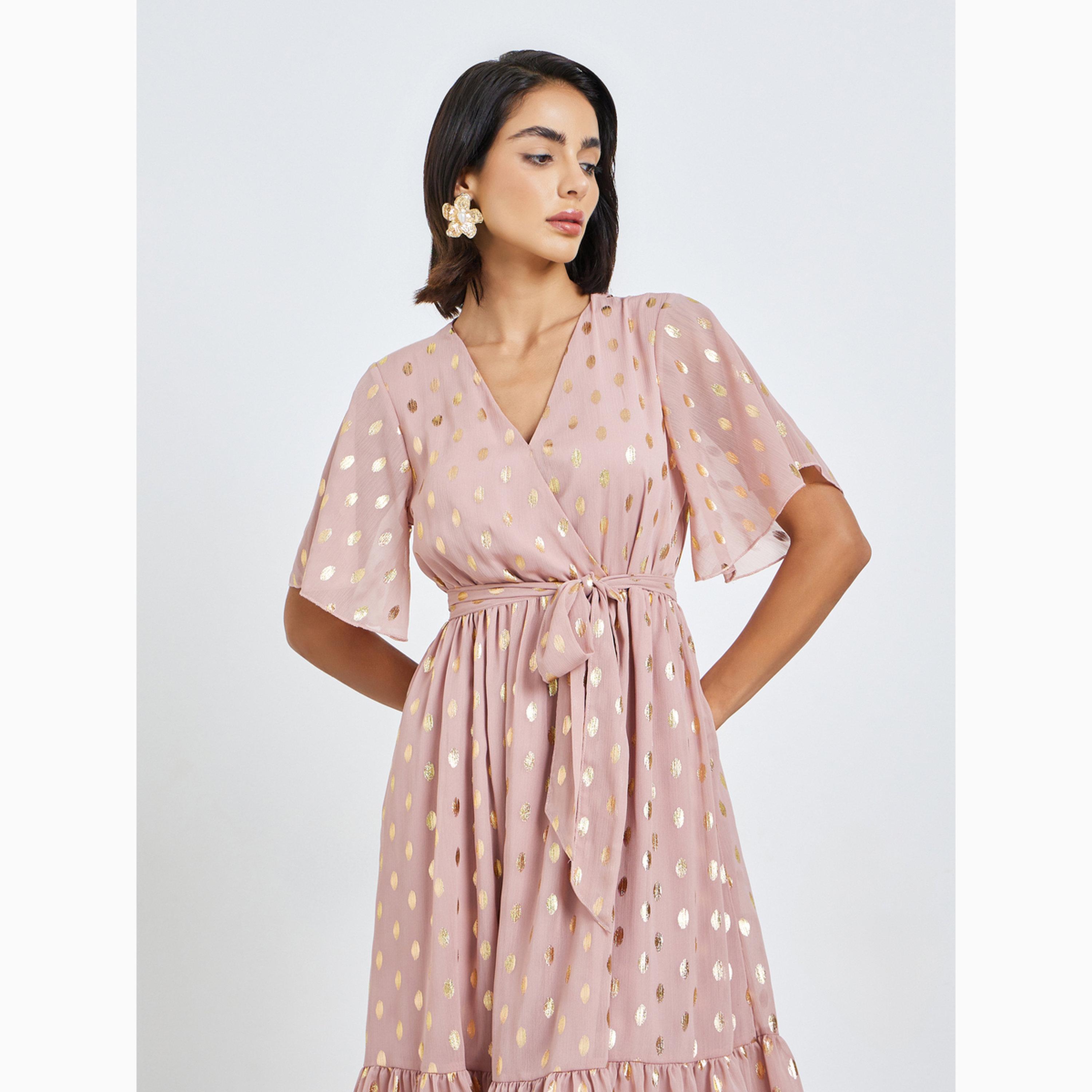 فستان طويل متعدد الطبقات بطبعة نقاط فويل-women-clothing-dresses-image-2
