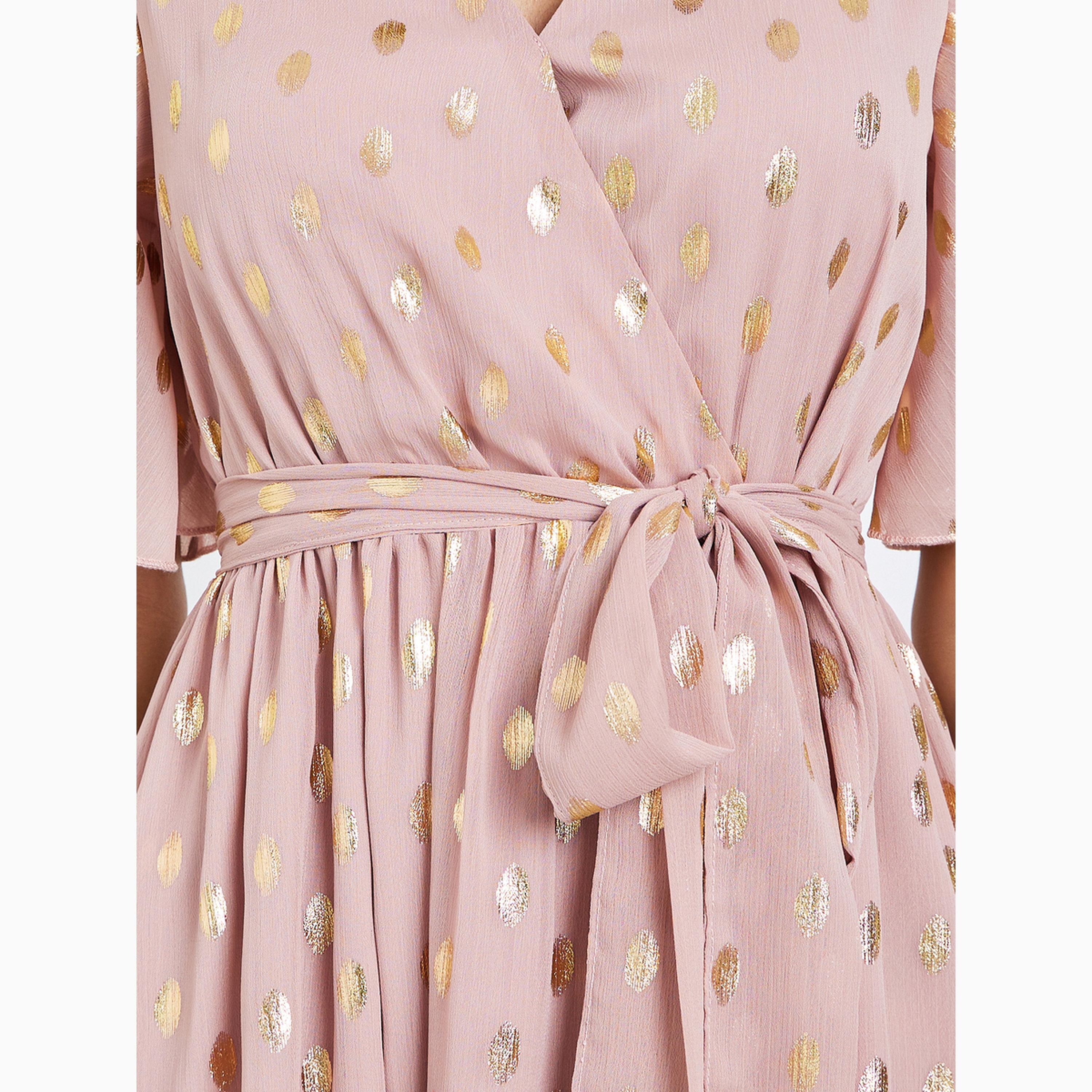 Styli Pink Foil Dot Print Layered Maxi Dress-women-clothing-dresses-image-5