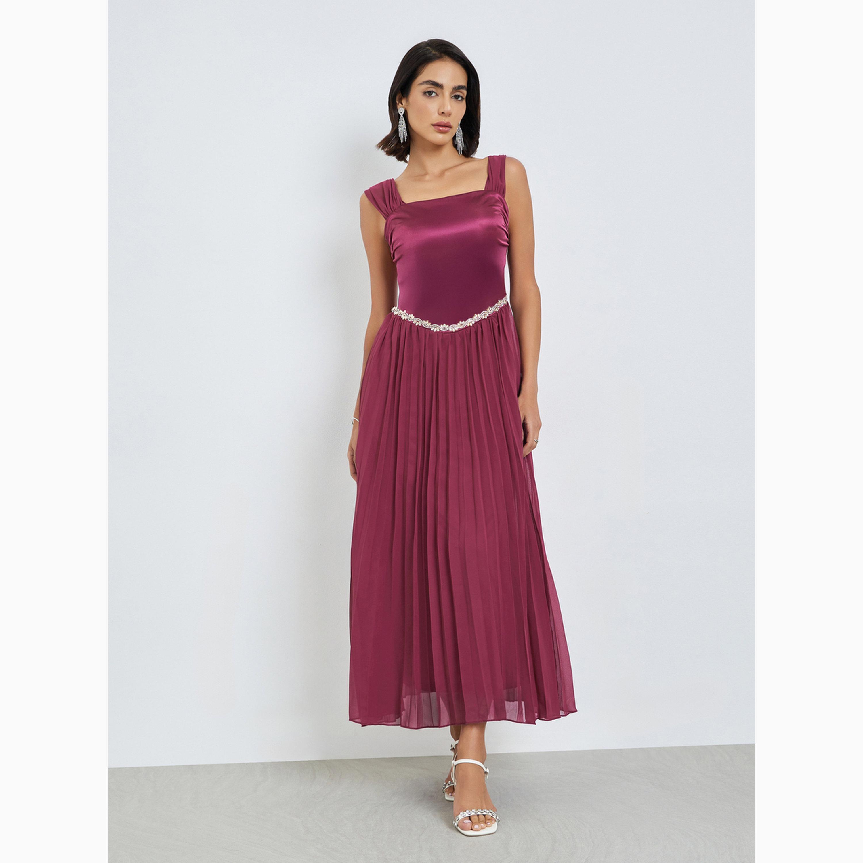 فستان طويل مزين بتفاصيل وشاح-women-clothing-dresses-image-4