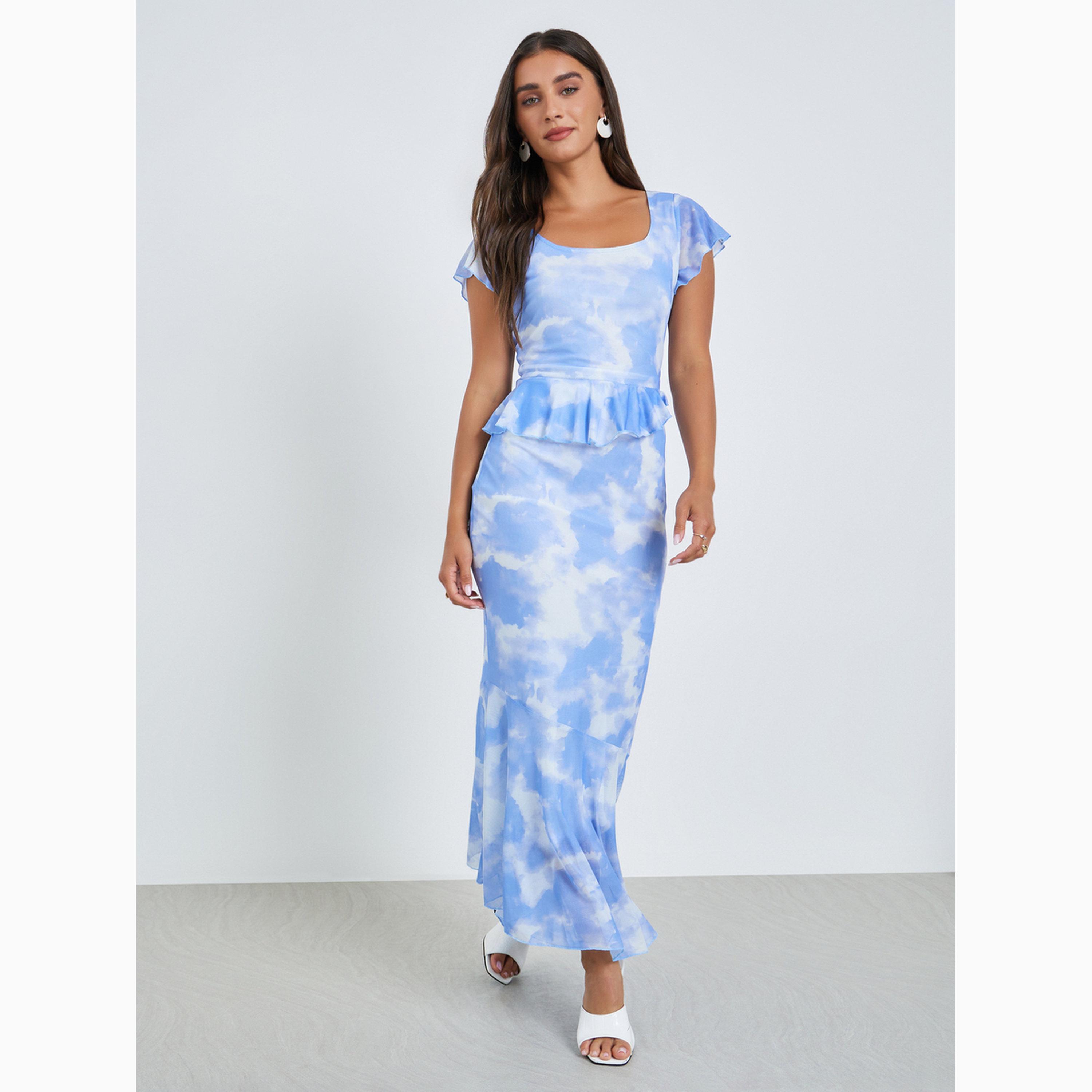 Styli Blue Tie-Dye Print Maxi Mermaid Hem Dress-women-clothing-dresses-image-1