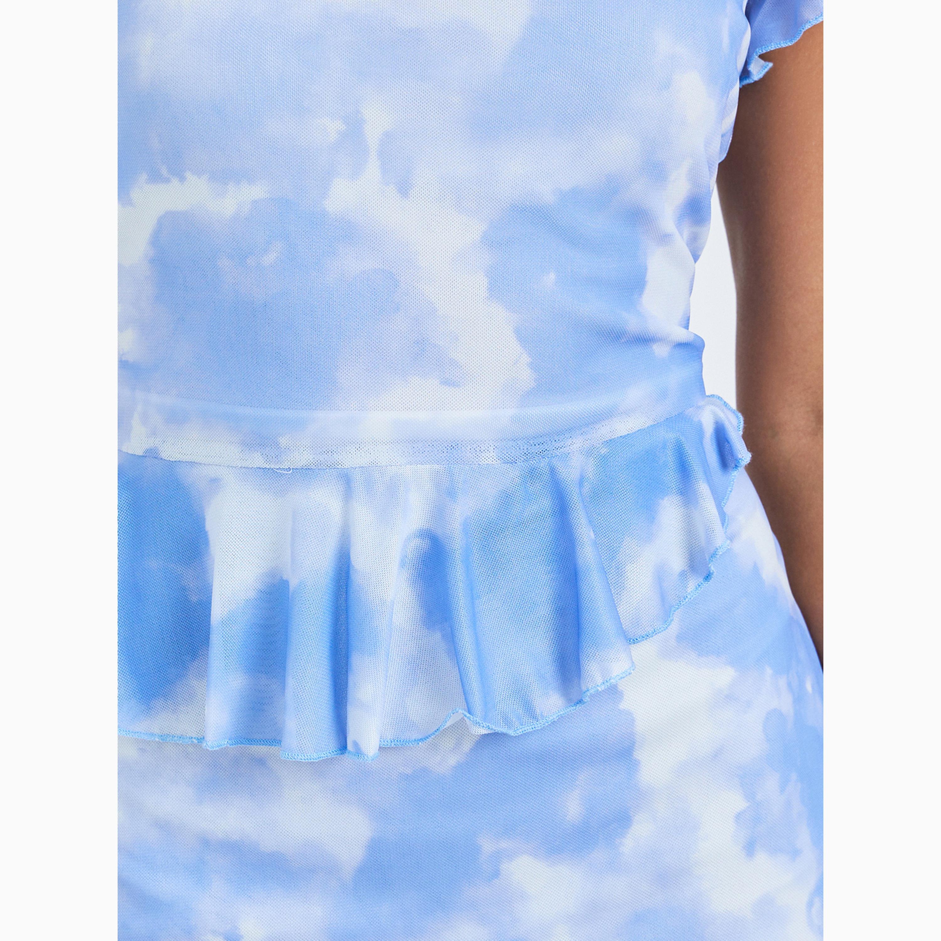 Styli Blue Tie-Dye Print Maxi Mermaid Hem Dress-women-clothing-dresses-image-4