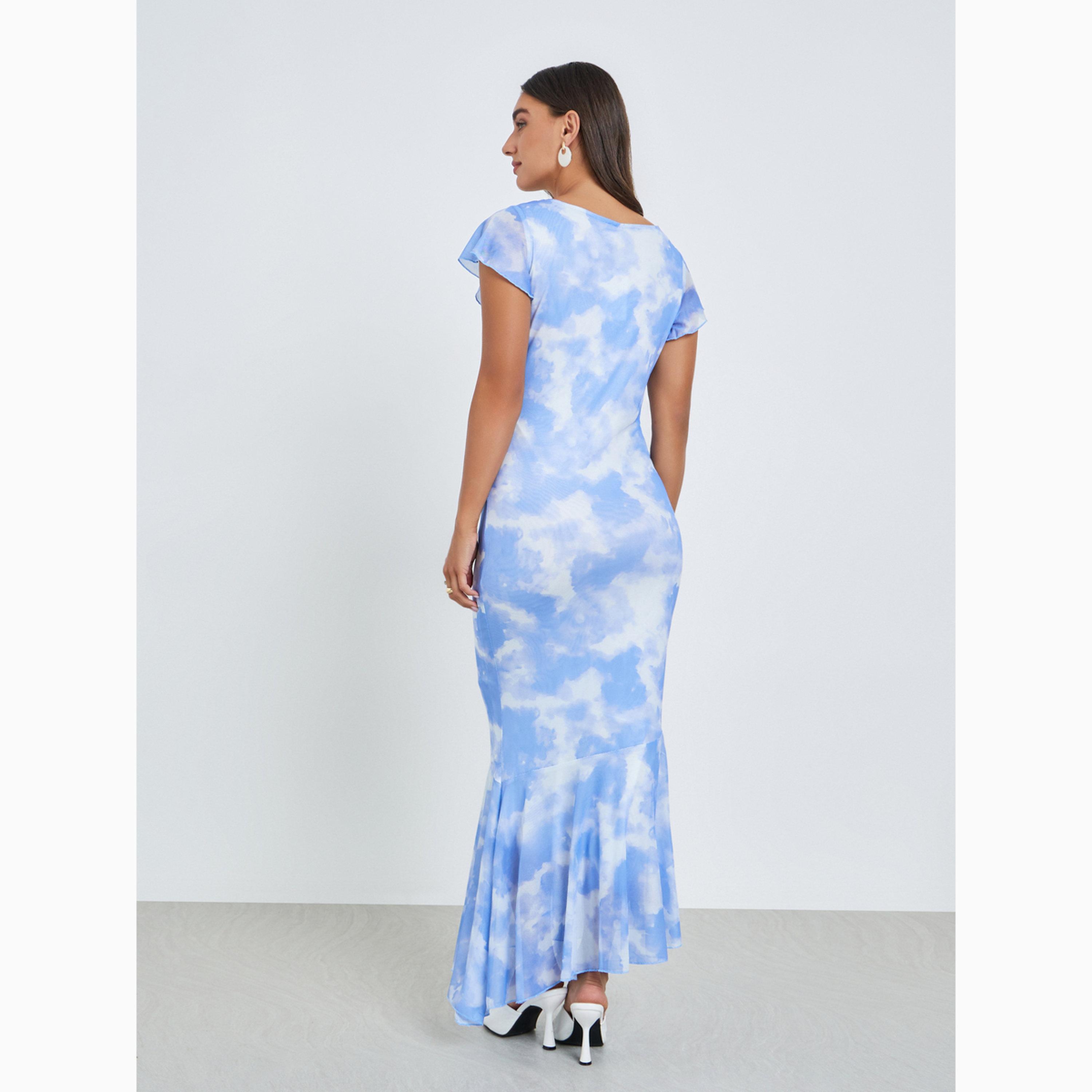 Styli Blue Tie-Dye Print Maxi Mermaid Hem Dress-women-clothing-dresses-image-5