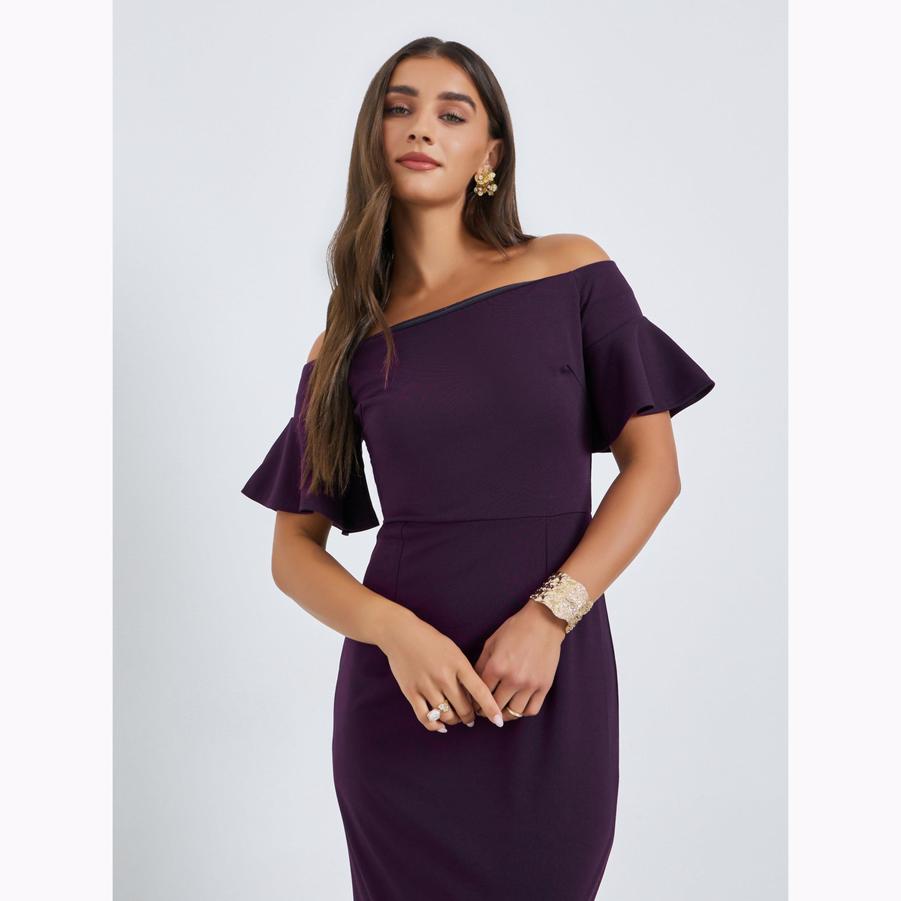 Styli Purple Off-Shoulder Sheath Maxi Evening Dress-women-clothing-dresses-image-2