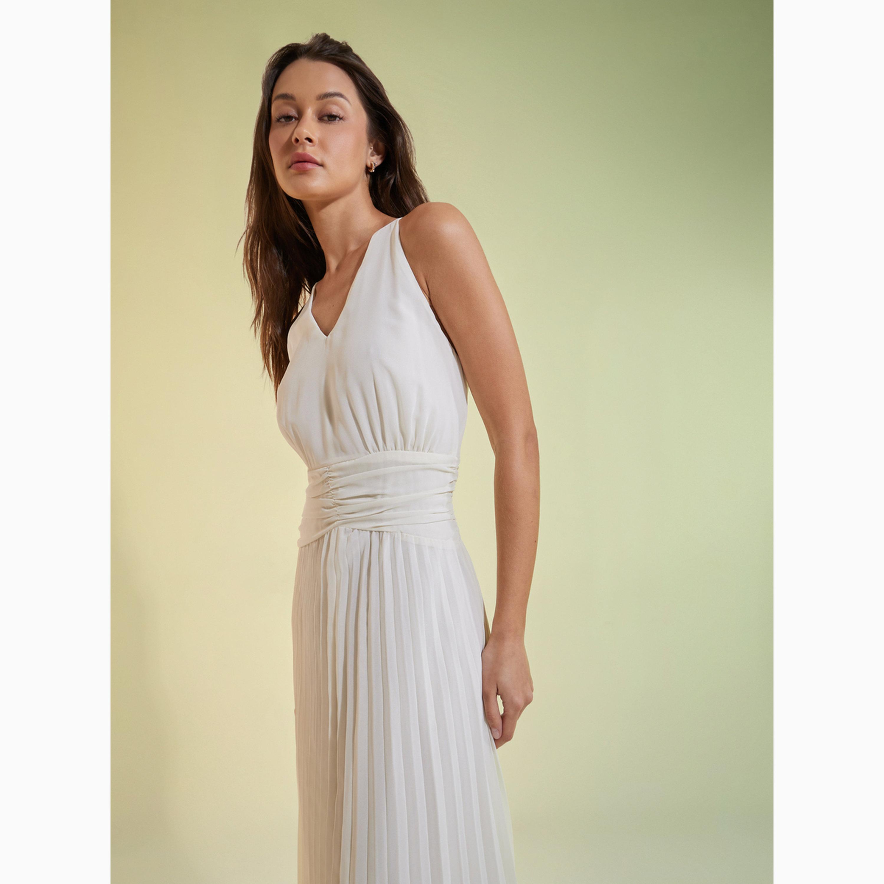 Styli Off White Sleeveless Pleated Maxi Dress-women-clothing-dresses-image-3