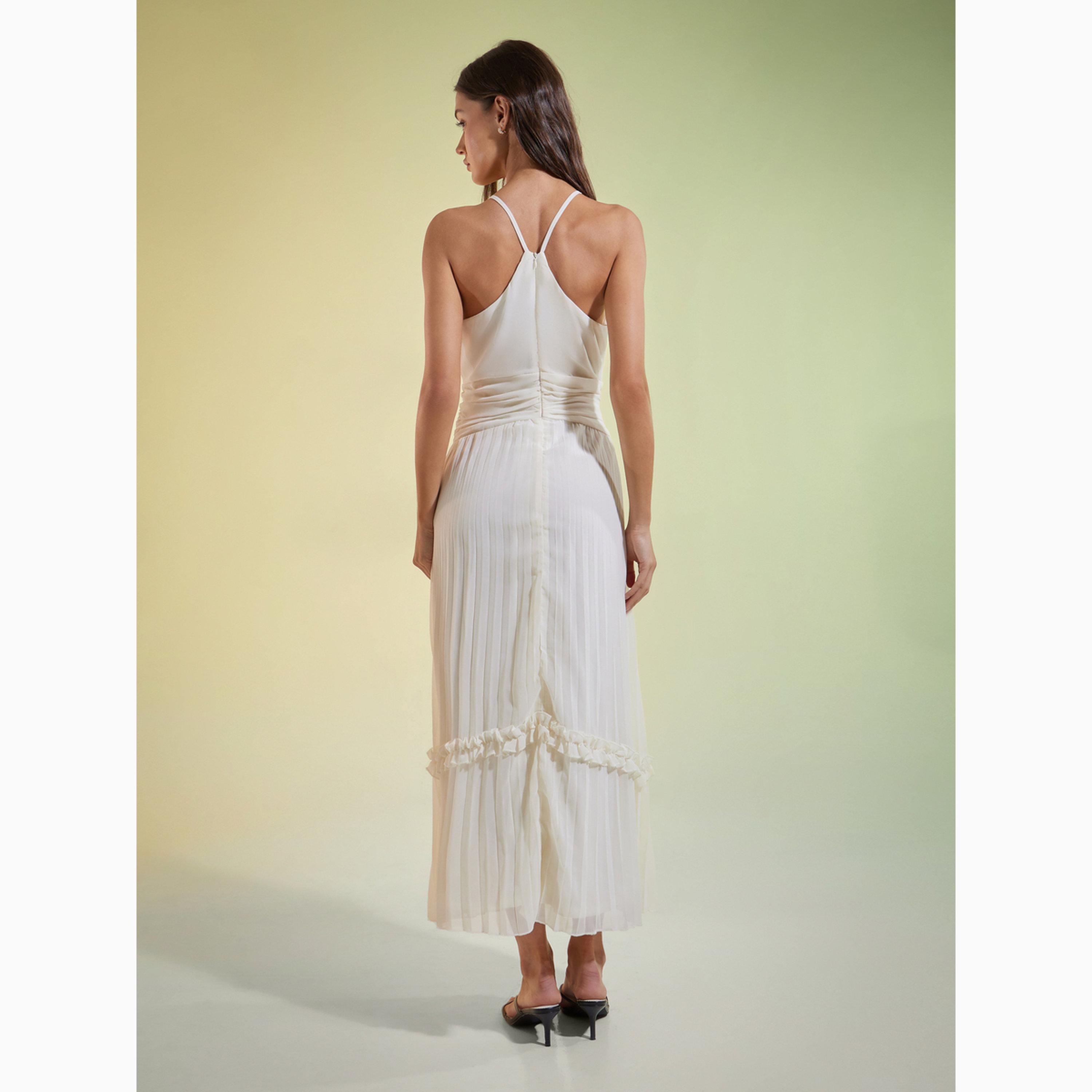 Styli Off White Sleeveless Pleated Maxi Dress-women-clothing-dresses-image-4