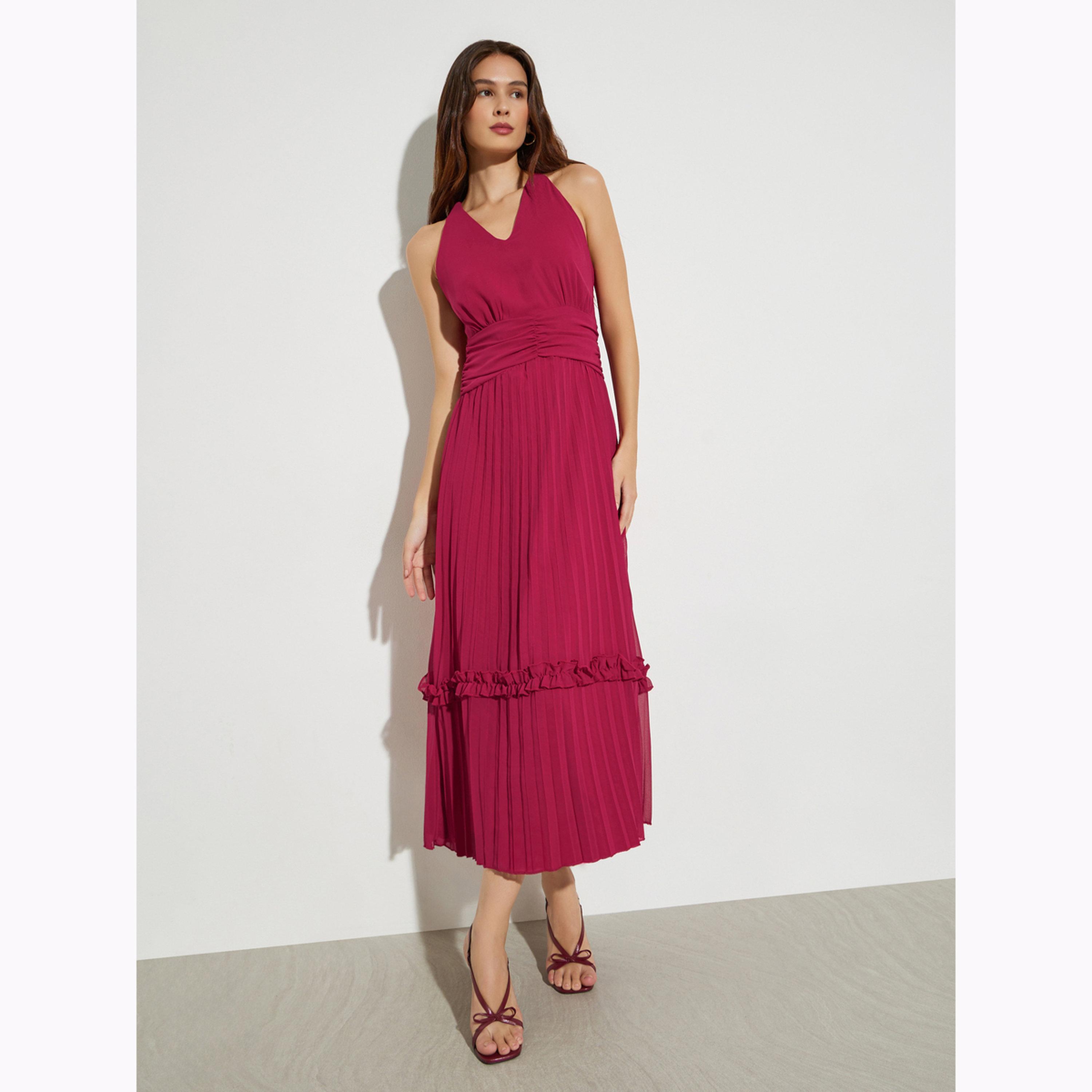 Styli Red Strappy Pleated Maxi Dress-women-clothing-dresses-image-1