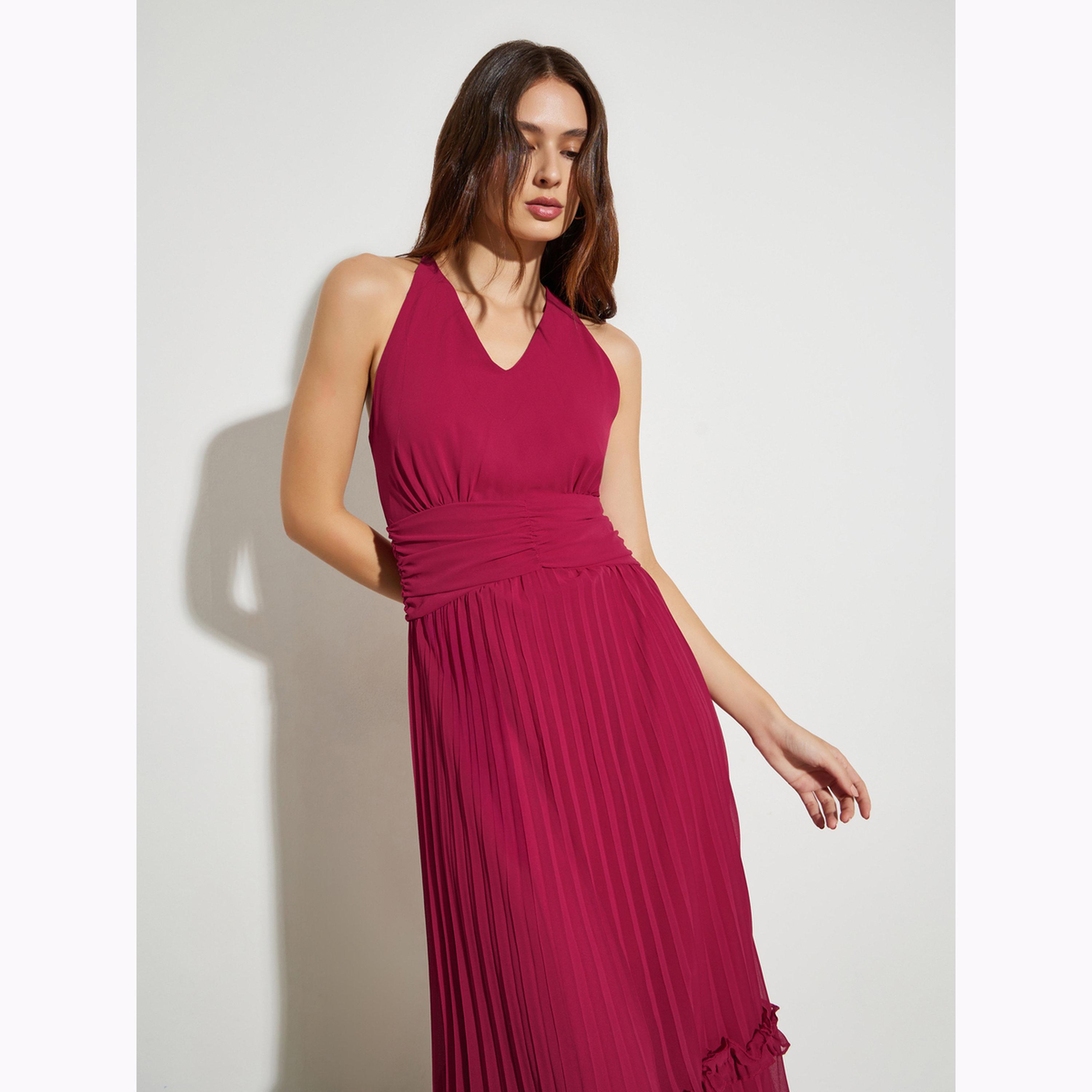 Styli Red Strappy Pleated Maxi Dress-women-clothing-dresses-image-2