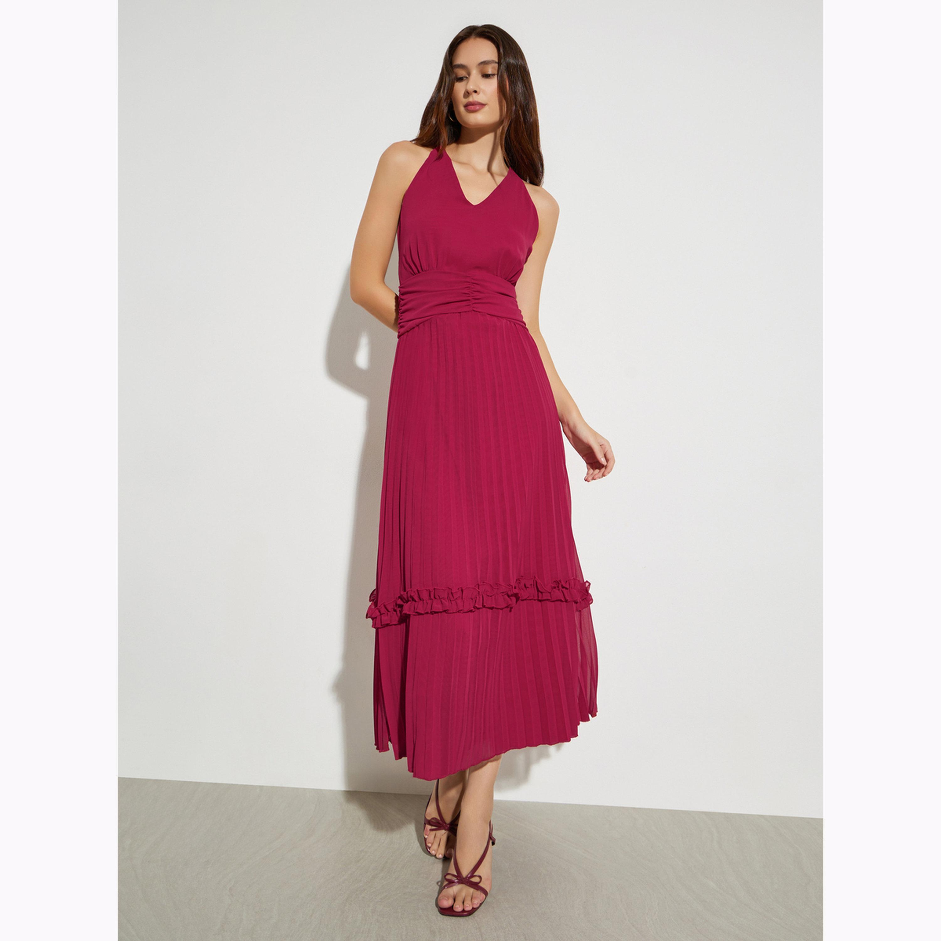 Styli Red Strappy Pleated Maxi Dress-women-clothing-dresses-image-3