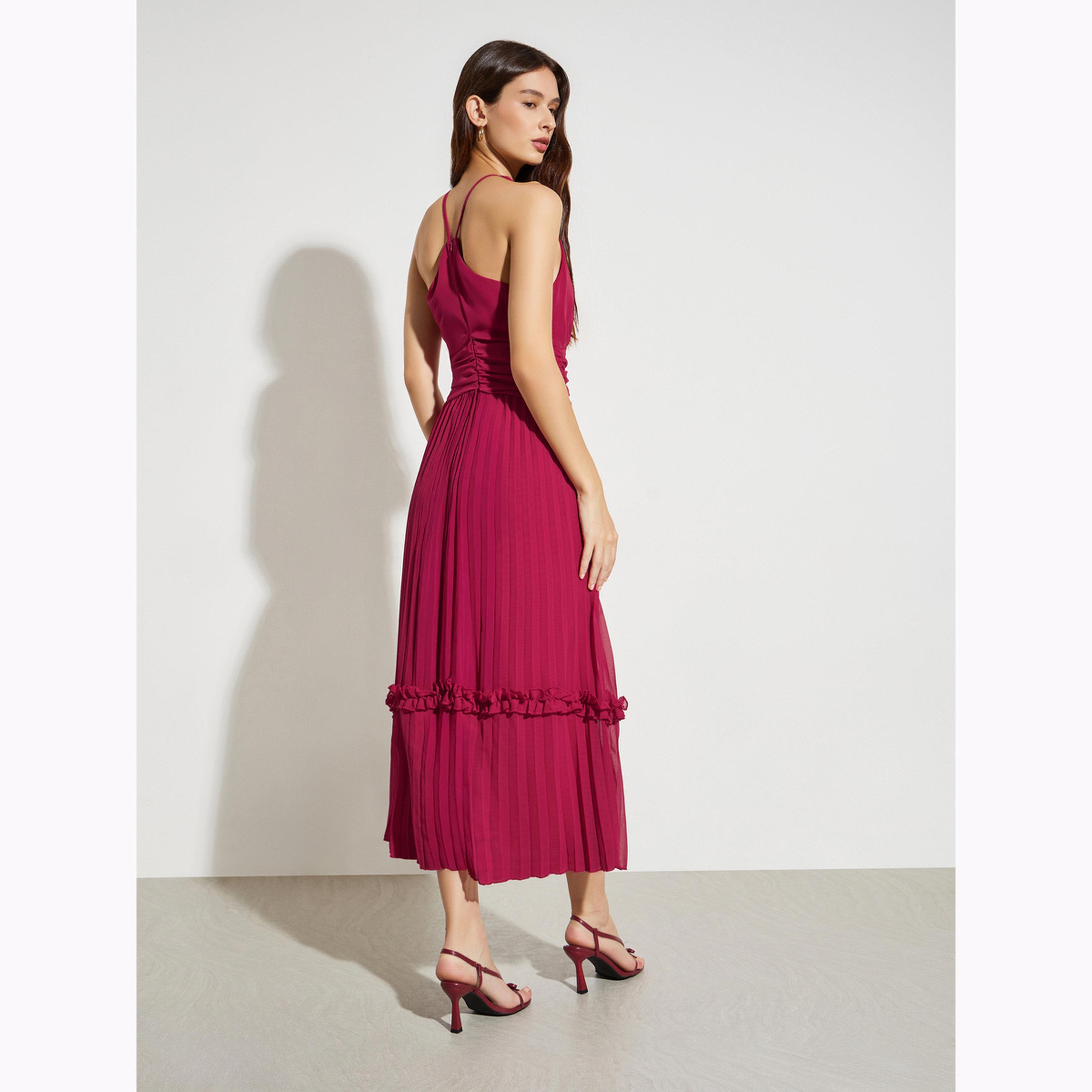 فستان طويل أحمر بكسرات وحمالات-women-clothing-dresses-image-4