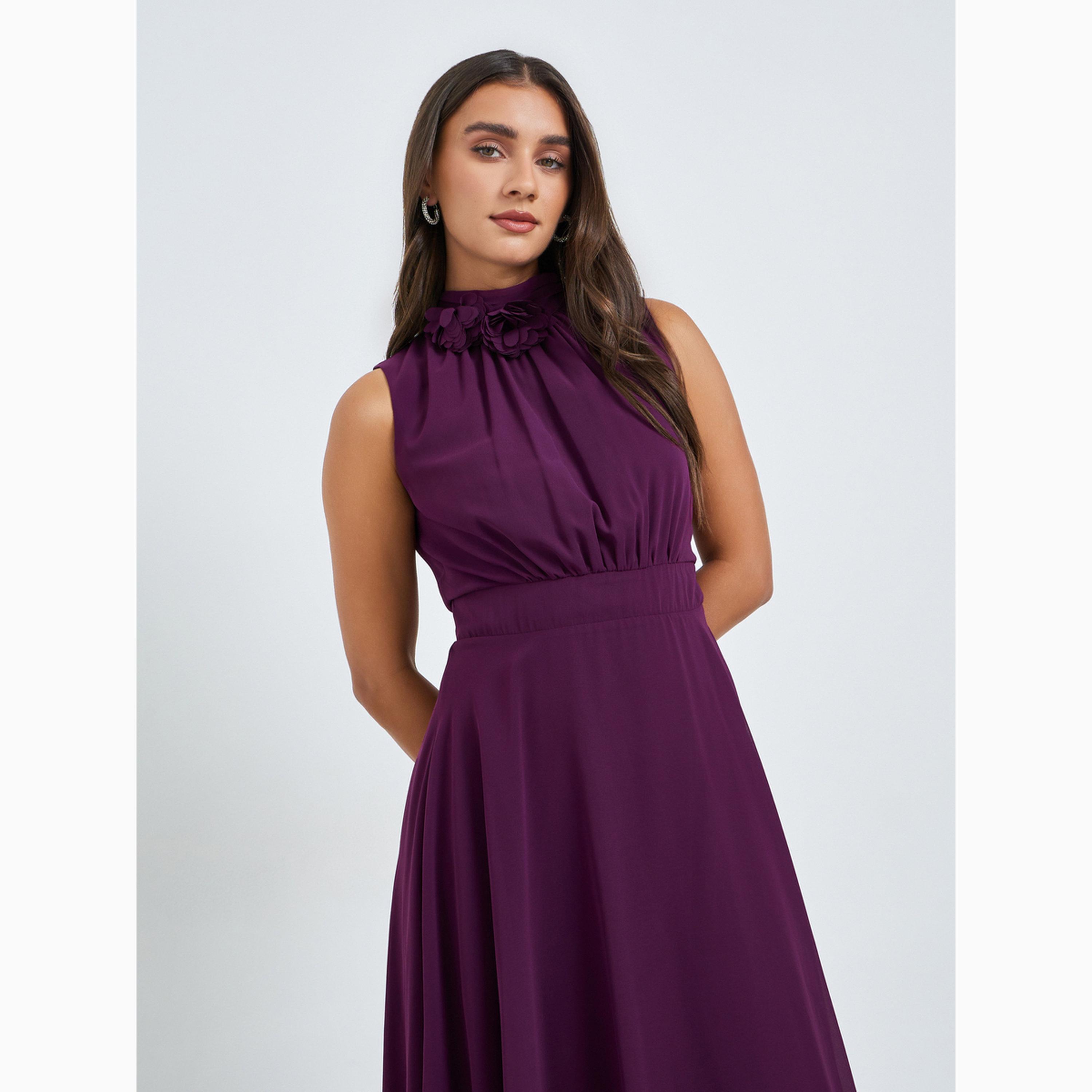 Styli Purple Corsage Detail Maxi Evening Dress-women-clothing-dresses-image-2