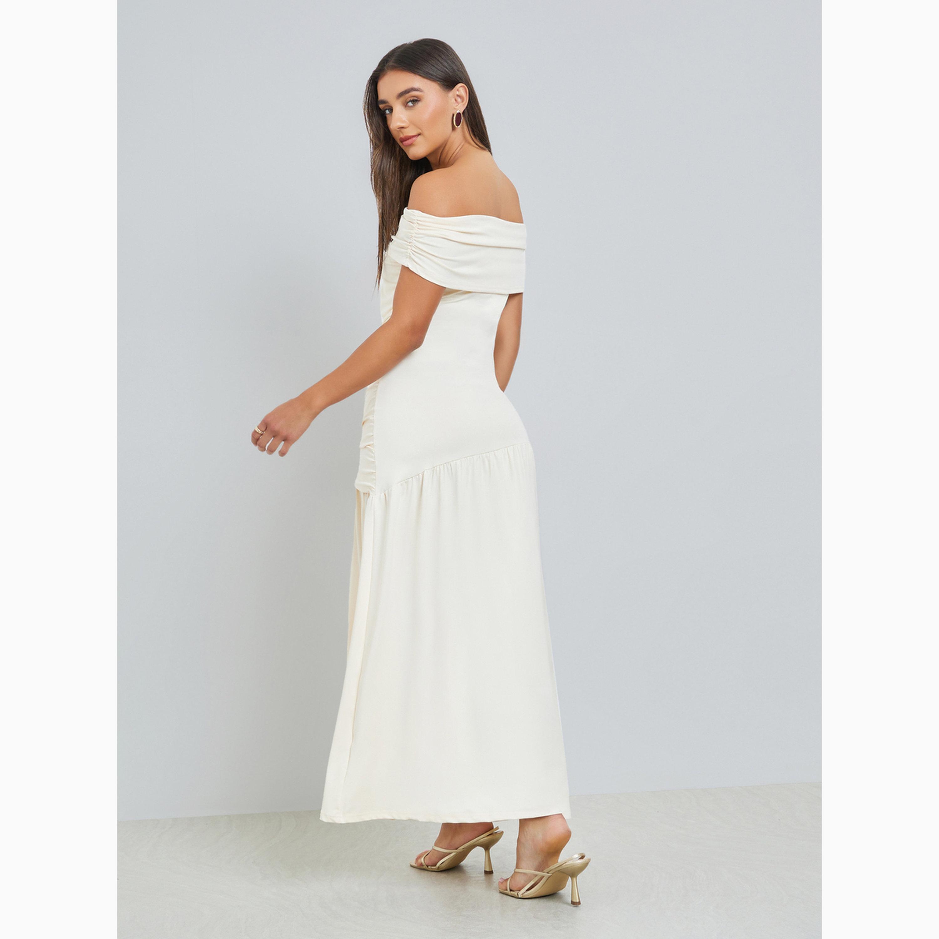 Styli Off White Gathered Off-Shoulder Maxi Dress-women-clothing-dresses-image-4