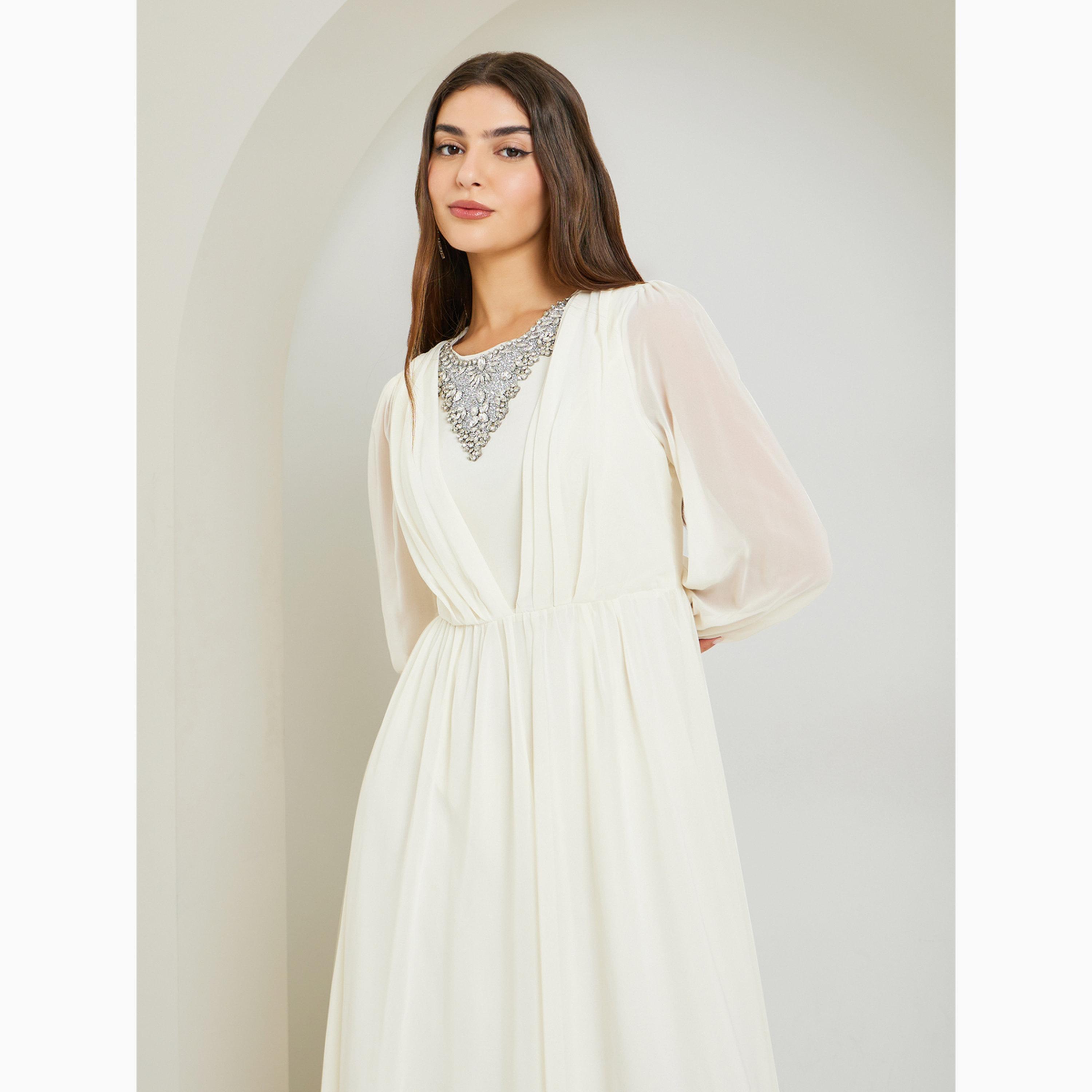 Styli Cream Embellished Long Sleeves Maxi Dress-women-clothing-dresses-image-2