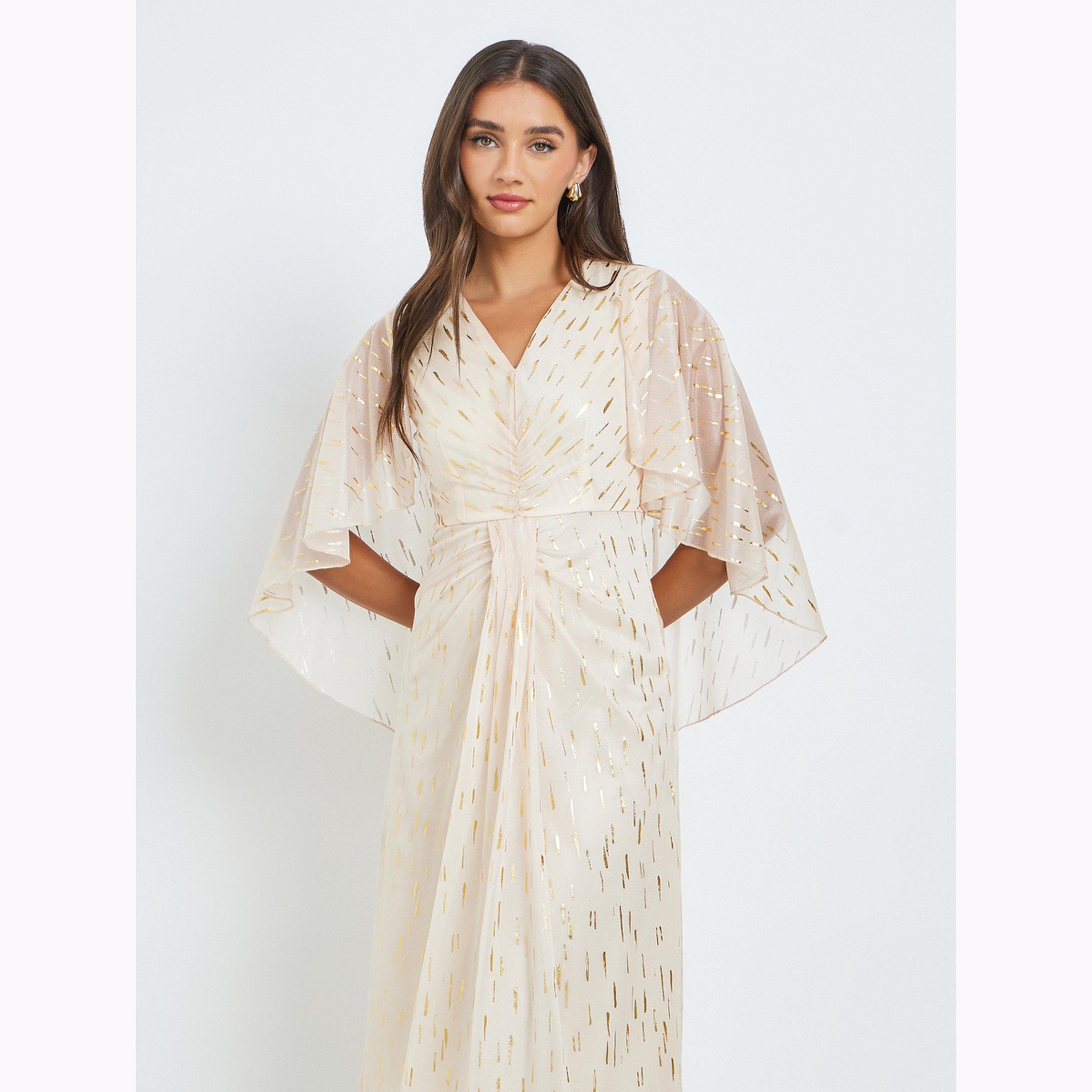 Styli Cream Foil Print Cape Sleeve Maxi Dress-women-clothing-dresses-image-2