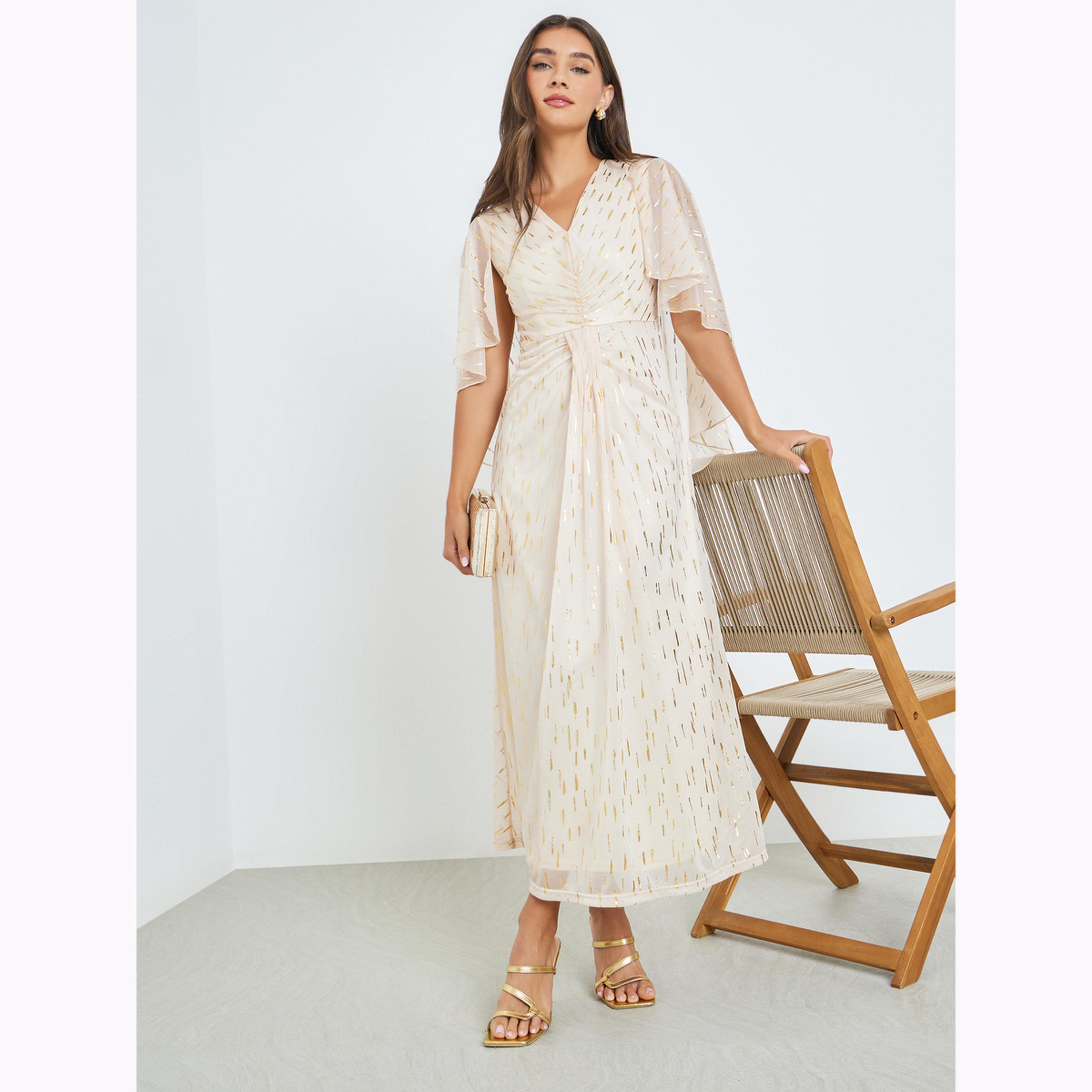 فستان طويل بطبعة فويل وأكمام كيب-women-clothing-dresses-image-3