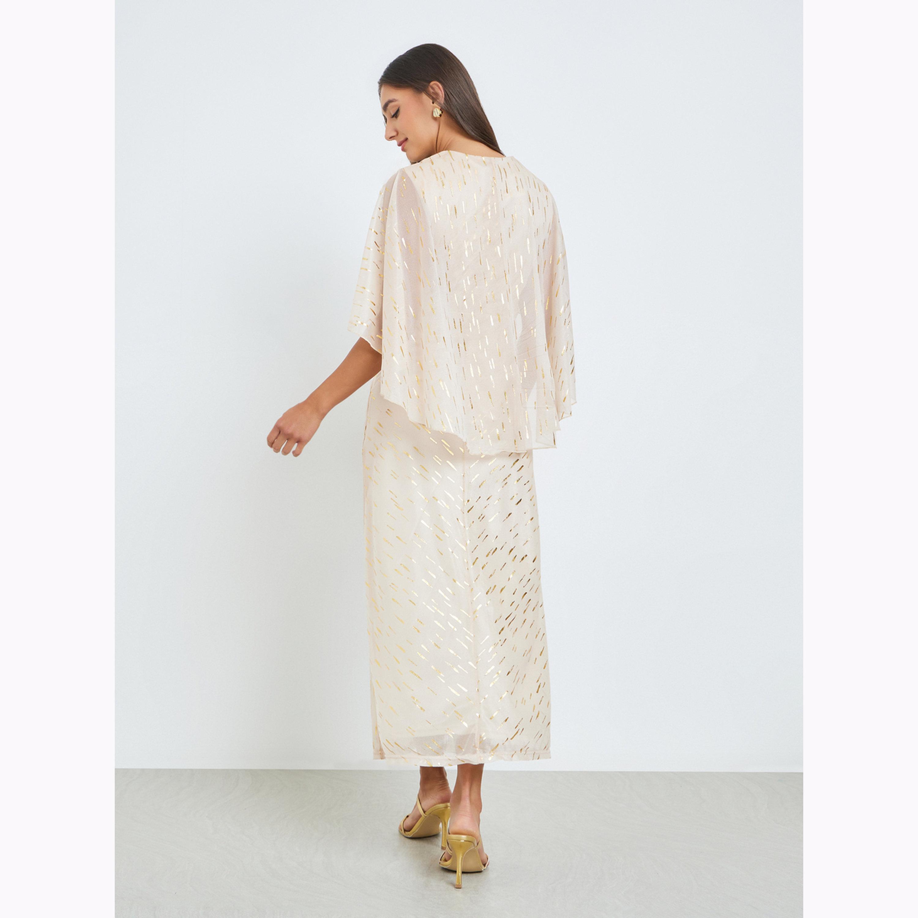 Styli Cream Foil Print Cape Sleeve Maxi Dress-women-clothing-dresses-image-4