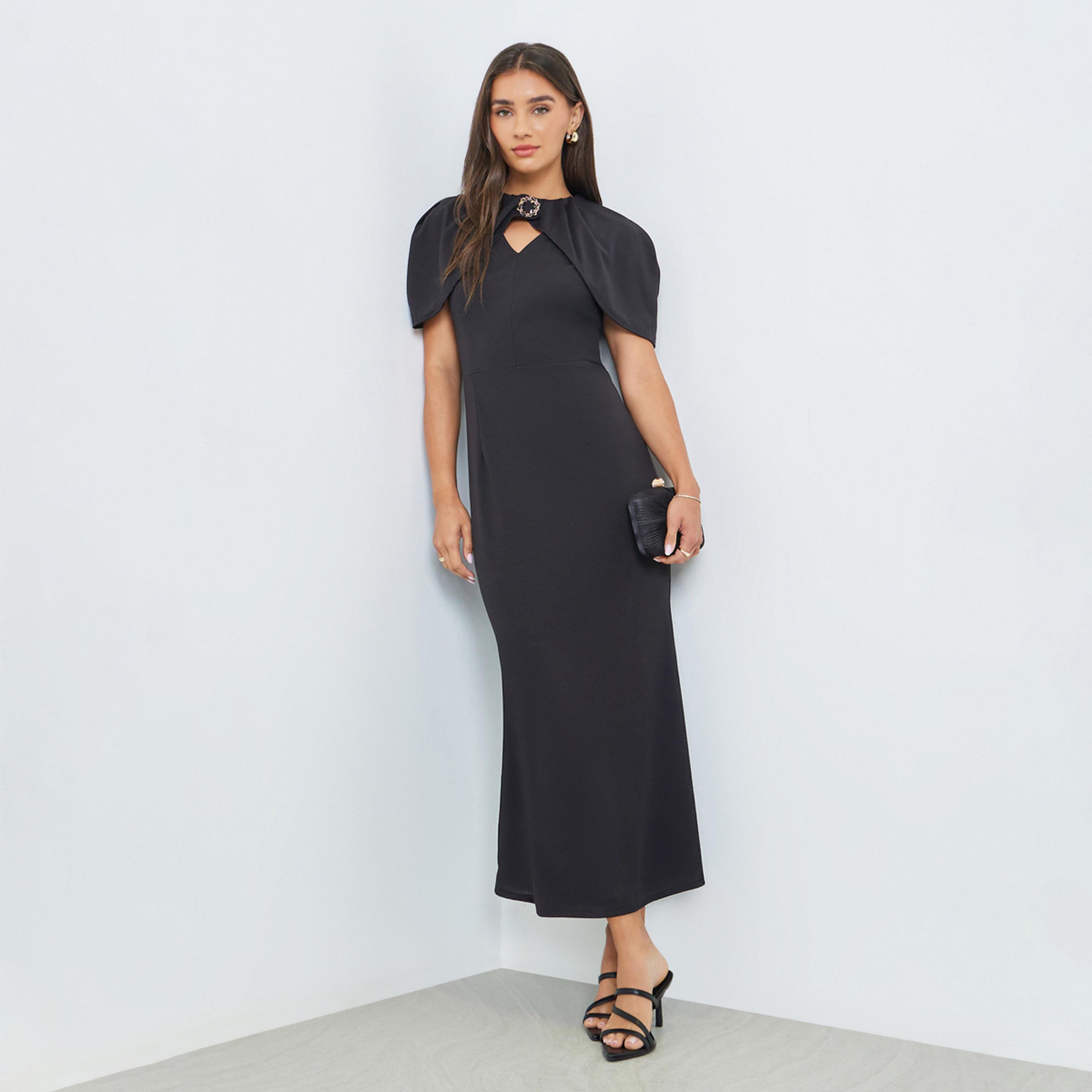 Styli Black Cape Sleeve Sheath Maxi Dress-women-clothing-dresses-image-1
