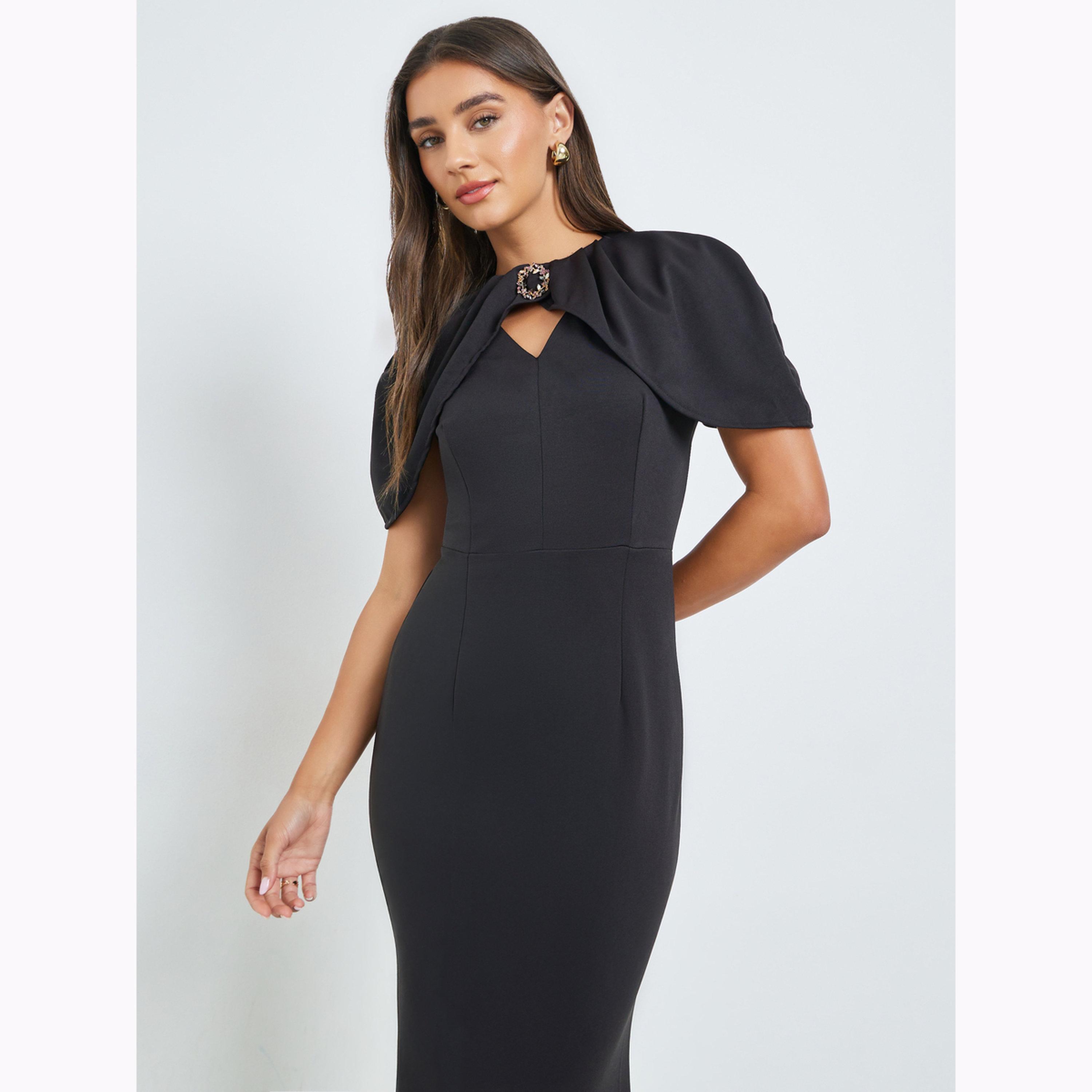 فستان طويل بقصة ضيقة وأكمام كيب-women-clothing-dresses-image-3