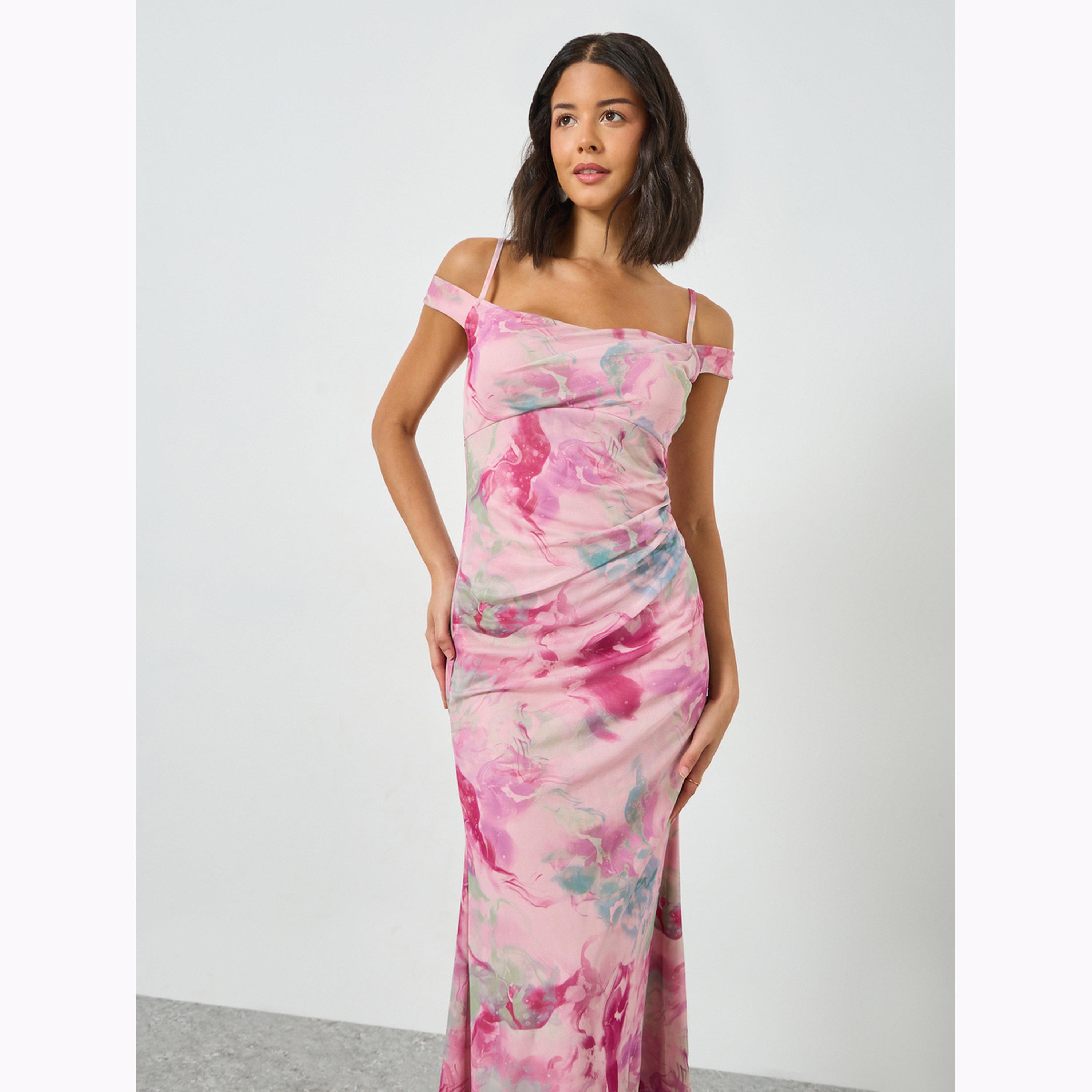 فستان طويل ضيق بنقشة زهور وأكتاف مكشوفة-women-clothing-dresses-image-2