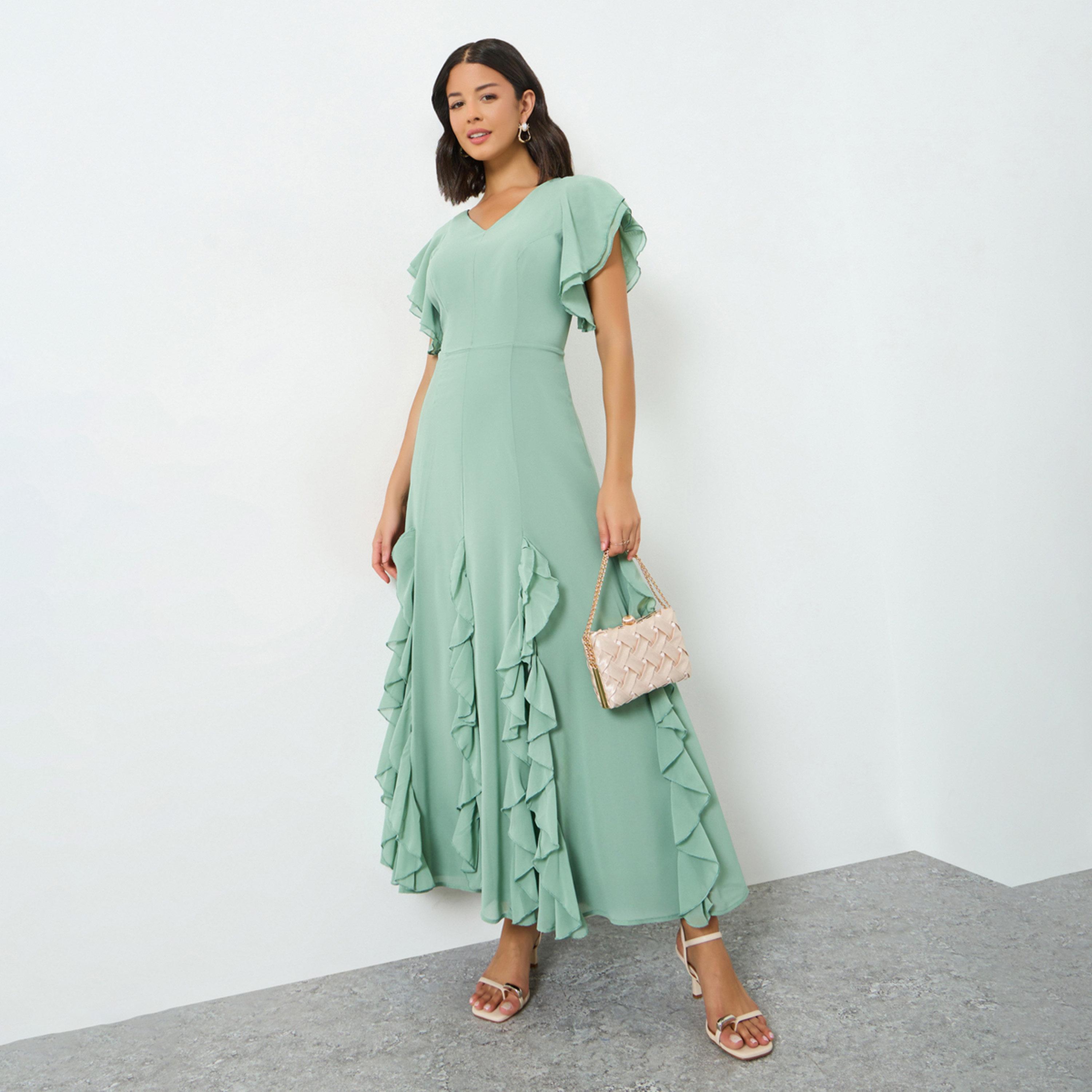 Styli Green Ruffled Maxi Dress-women-clothing-dresses-image-1