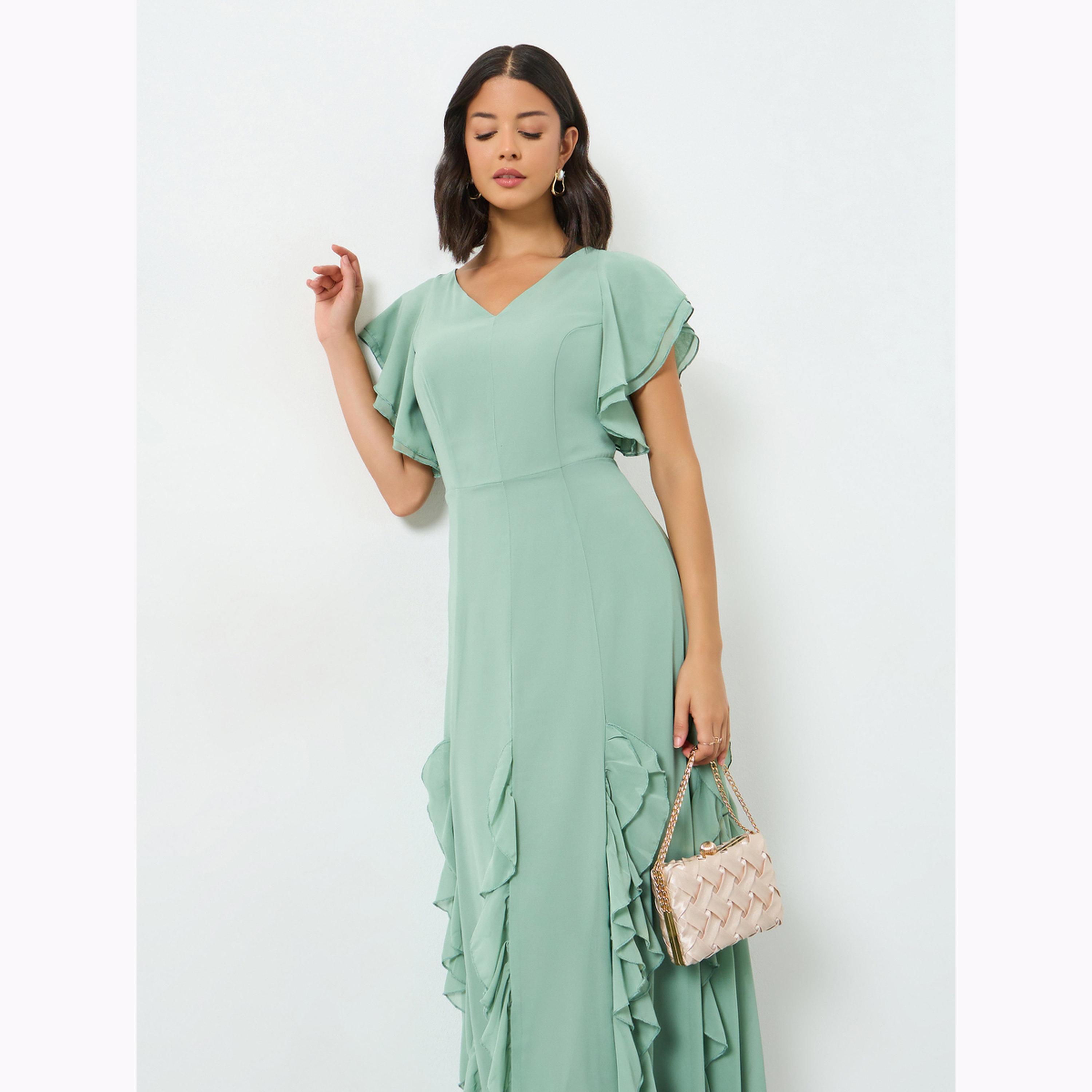 Styli Green Ruffled Maxi Dress-women-clothing-dresses-image-2