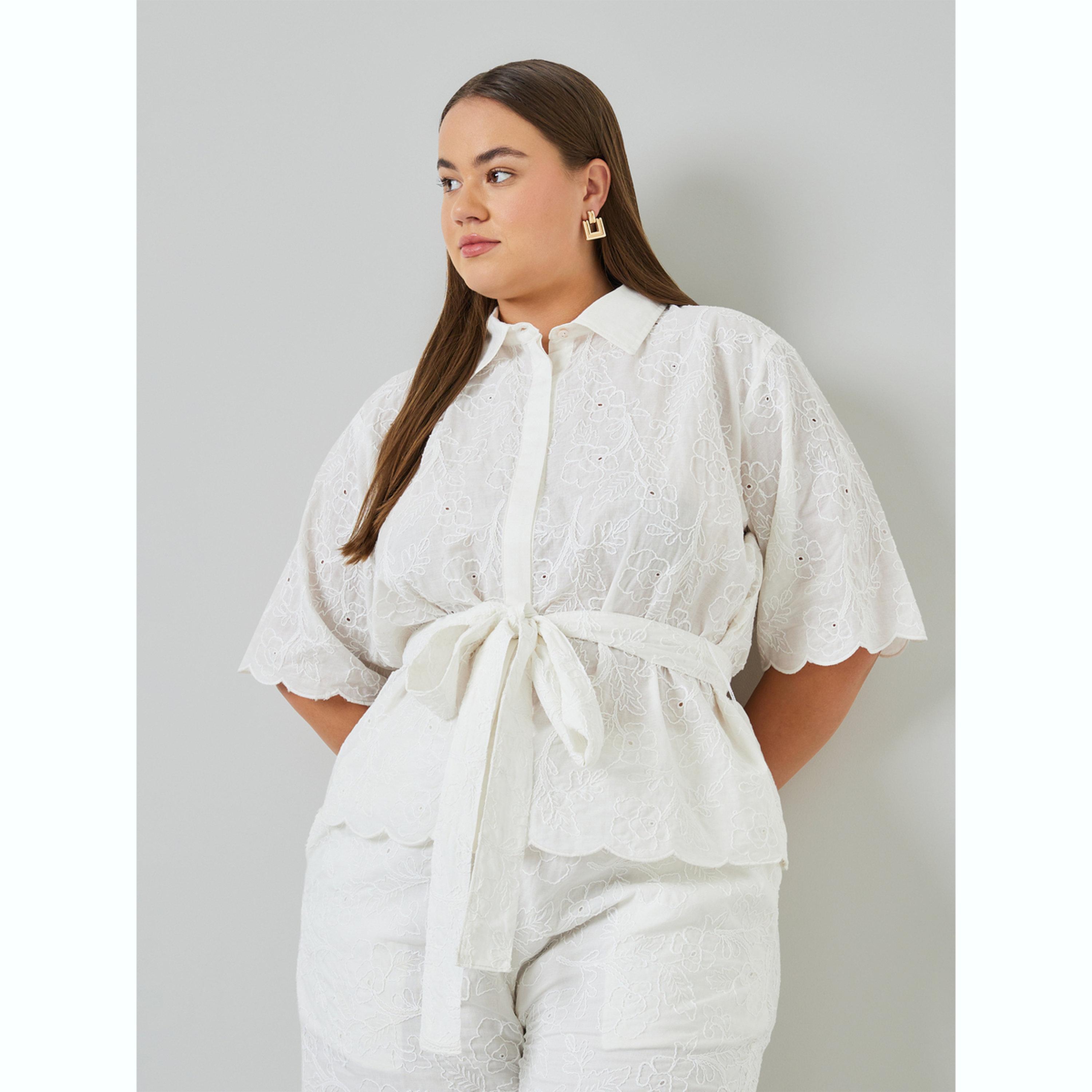 Styli Plus Size Embroidered Shirt with Tie-Belt-women-clothing-shirtsandblouses-shirts-image-1