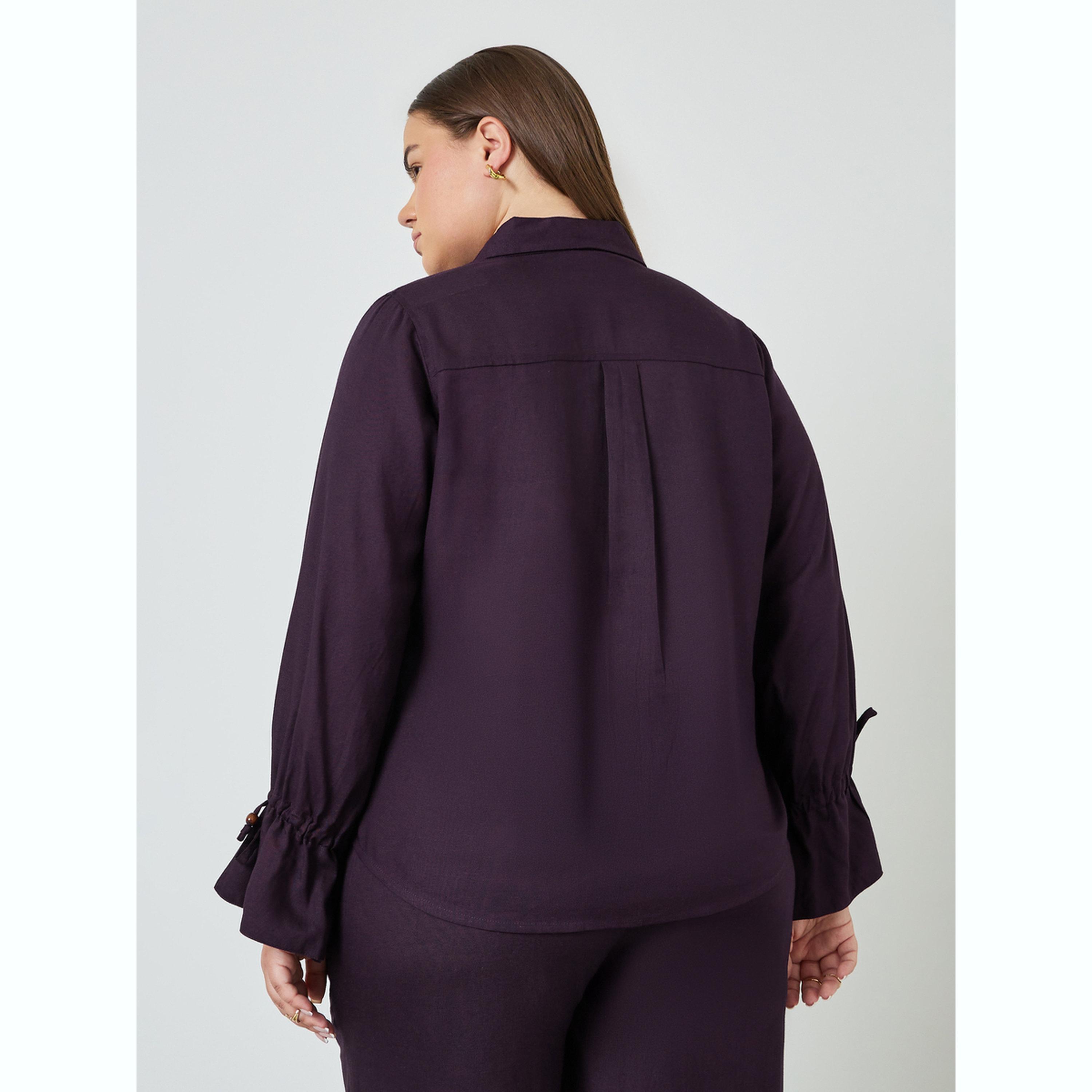 قميص قطني بأكمام ذات أساور برباط بمقاس كبير-women-clothing-shirtsandblouses-shirts-image-3