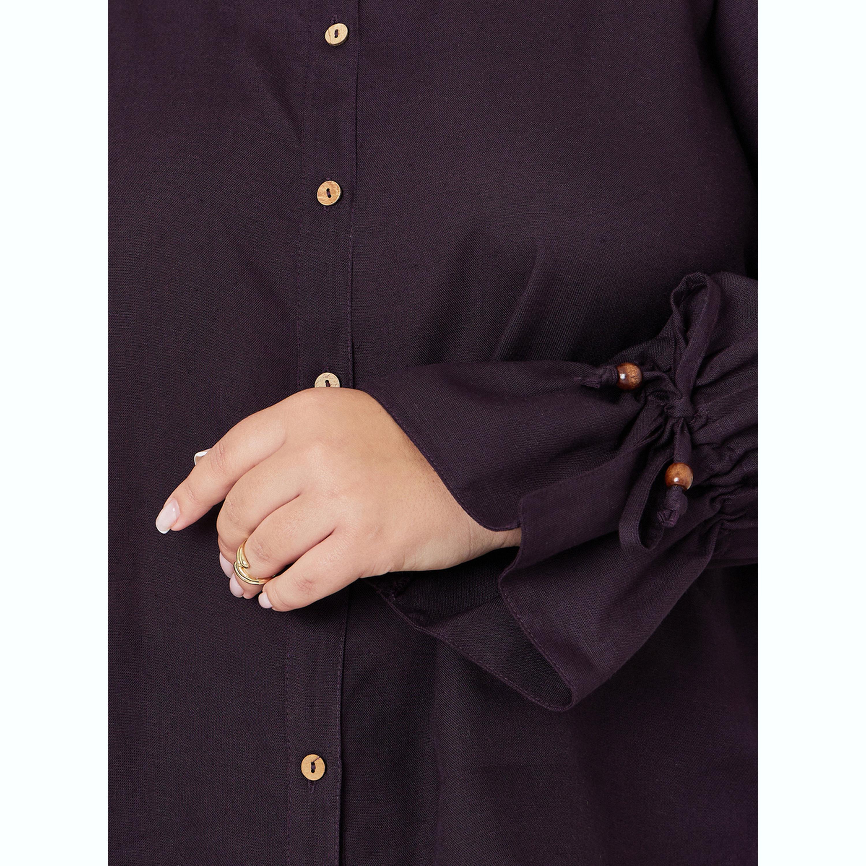 قميص قطني بأكمام ذات أساور برباط بمقاس كبير-women-clothing-shirtsandblouses-shirts-image-4