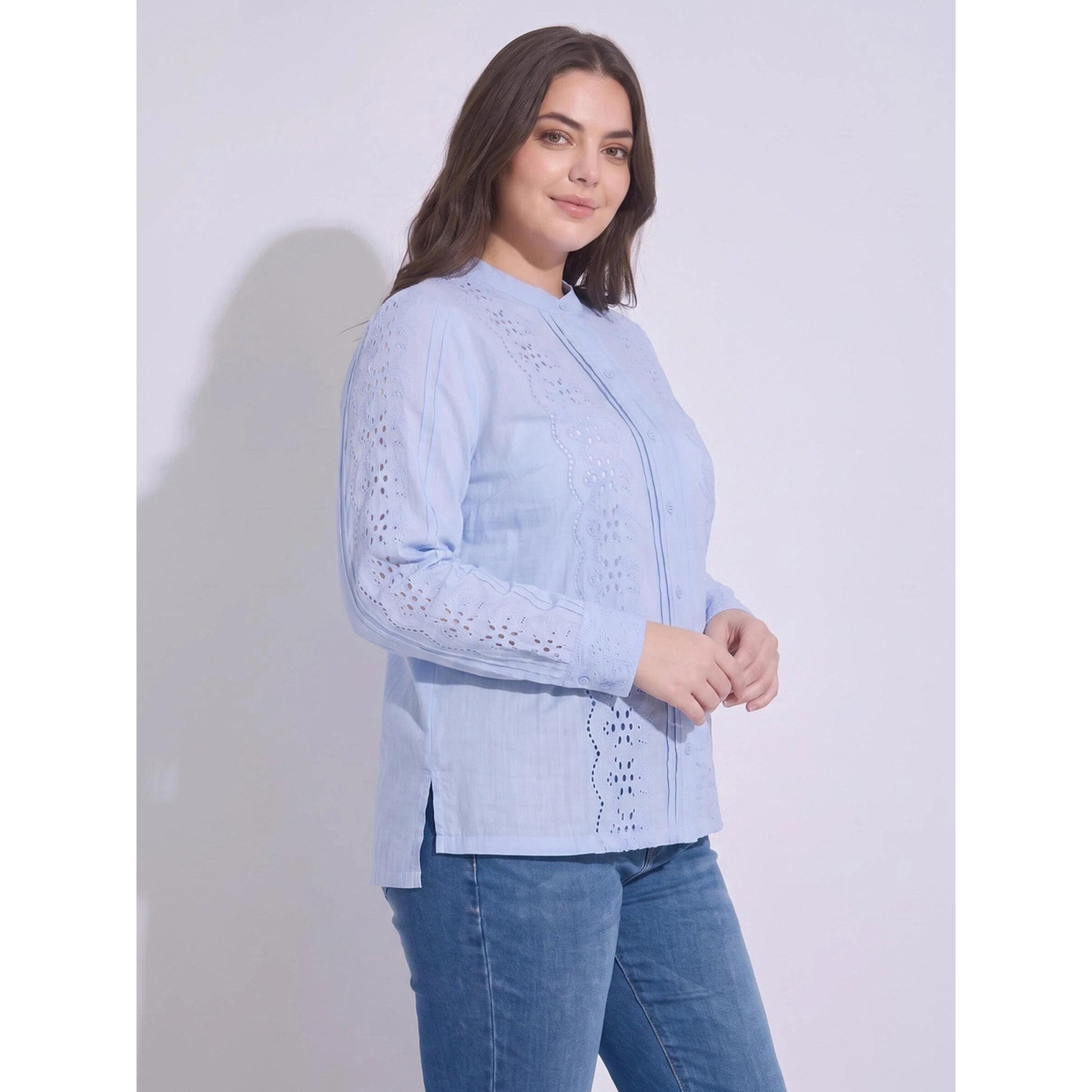 Styli Embroided Regular Fit Stand Collar Blouse-women-clothing-shirtsandblouses-blouses-image-1