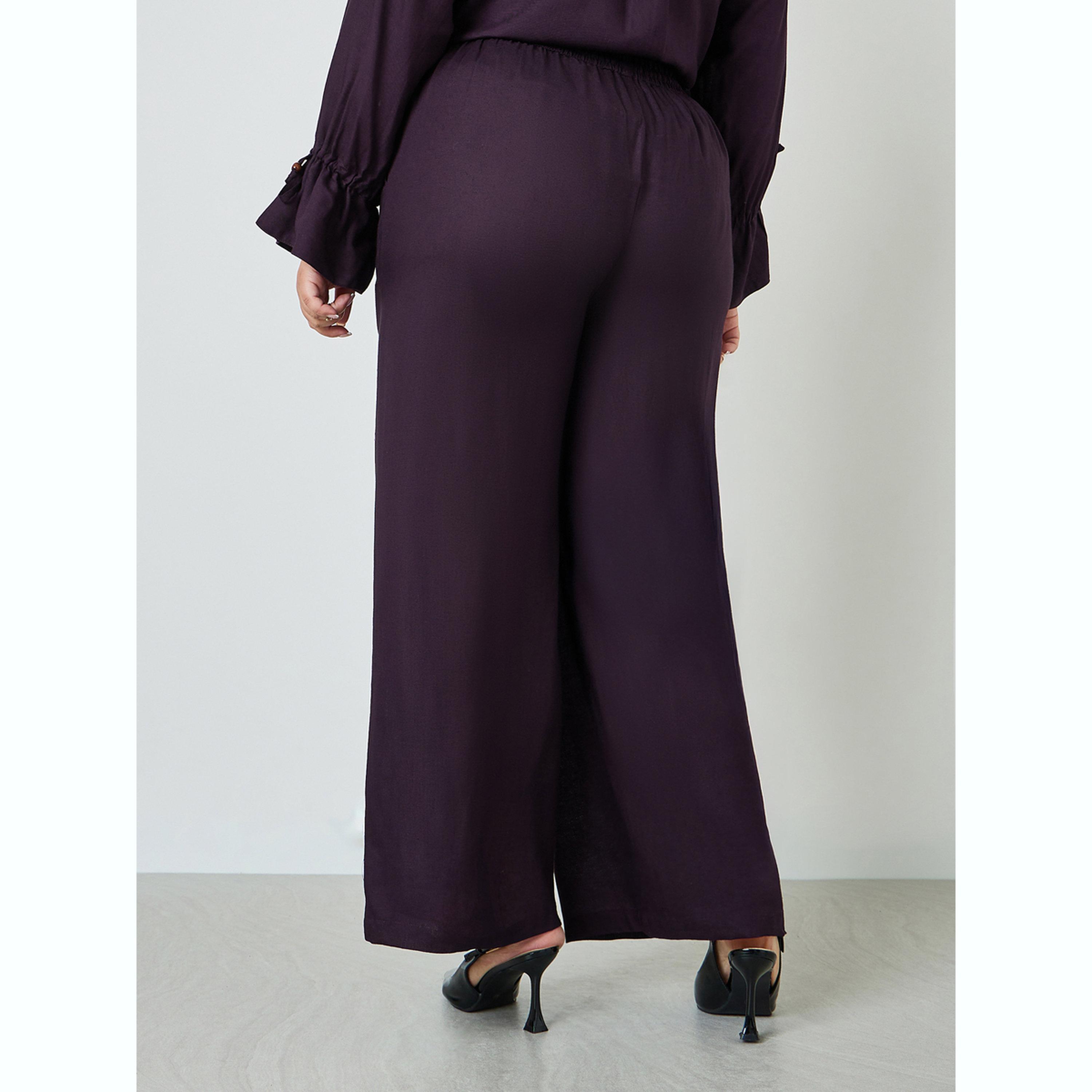 بنطال قطني بلون سادة وأرجل واسعة بمقاس كبير-women-clothing-plussize-joggers-image-4