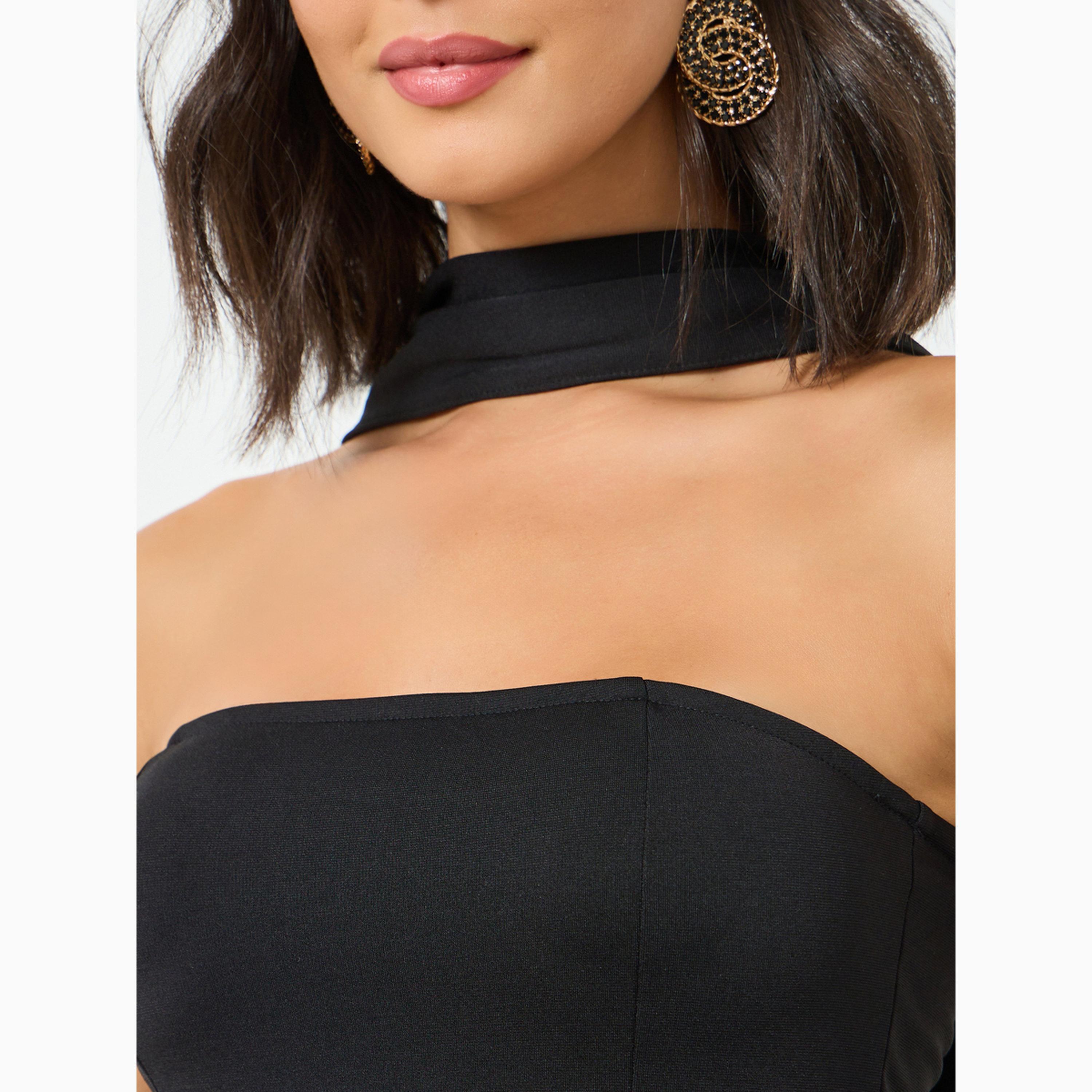 فستان بطول الركبة وياقة باندو مع وشاح-women-clothing-dresses-image-4