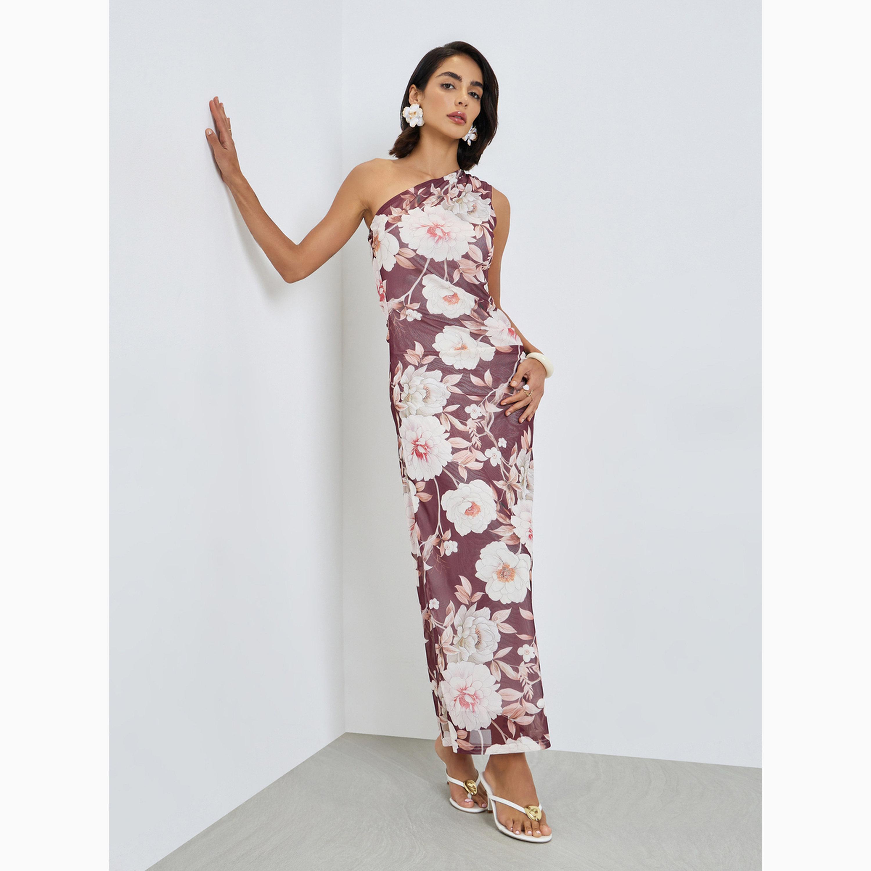 Styli Brown Floral One-Shoulder Maxi Dress-women-clothing-dresses-image-3