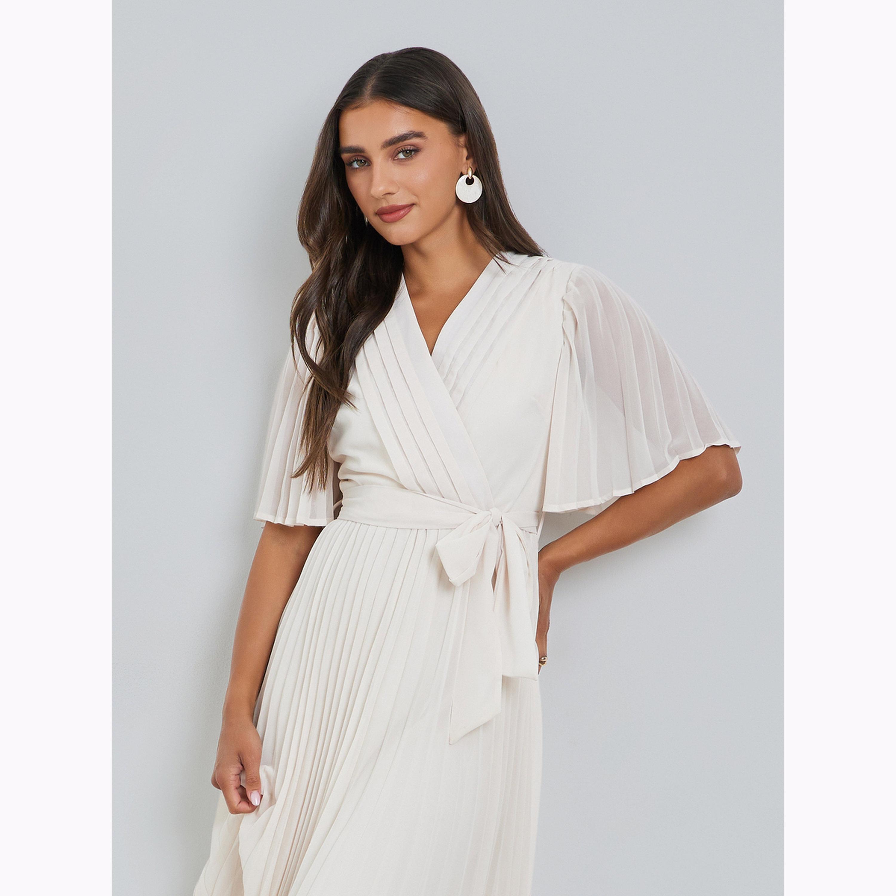 فستان ميدي بكسرات وحزام ربط-women-clothing-dresses-image-2