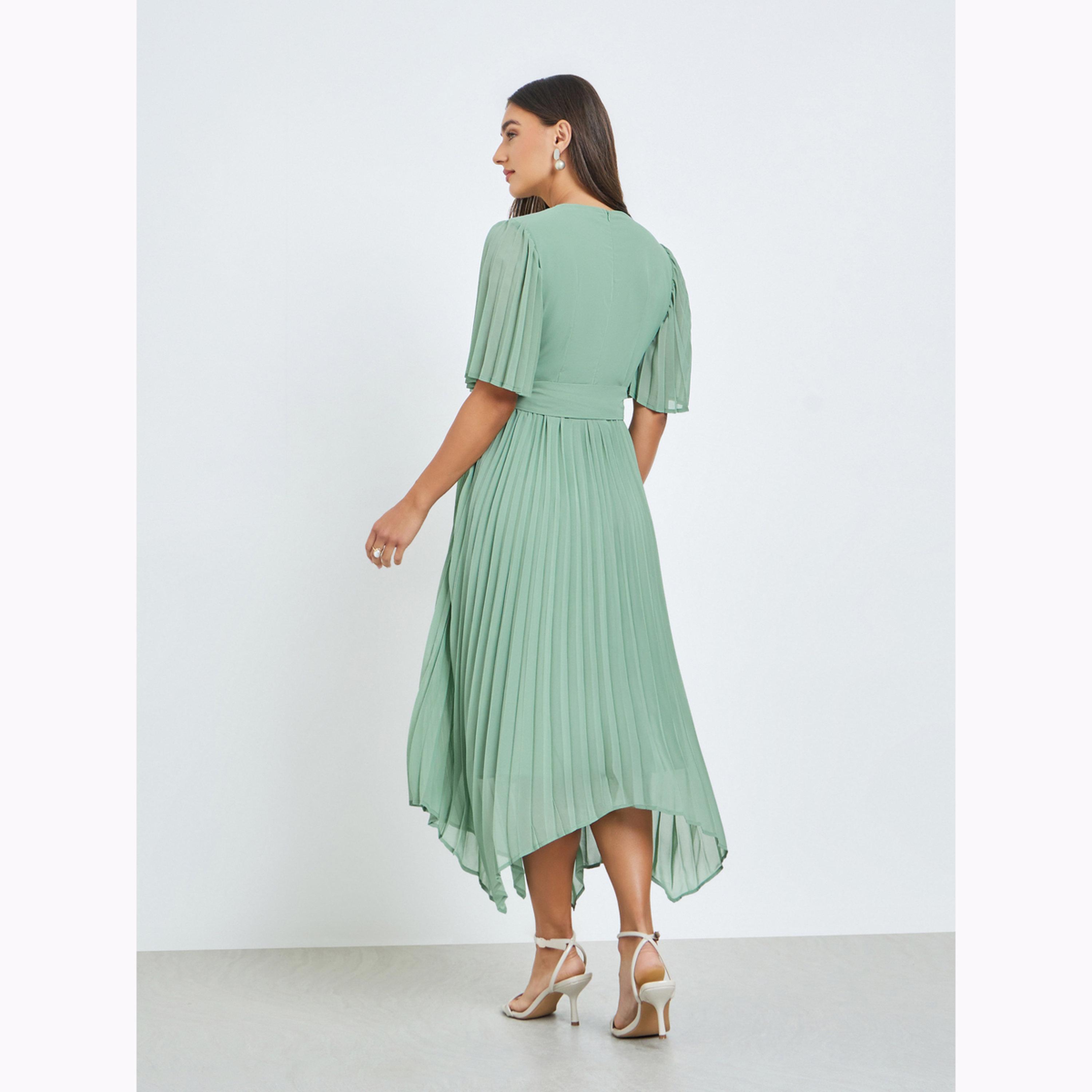 فستان ميدي بكسرات وحزام ربط-women-clothing-dresses-image-4