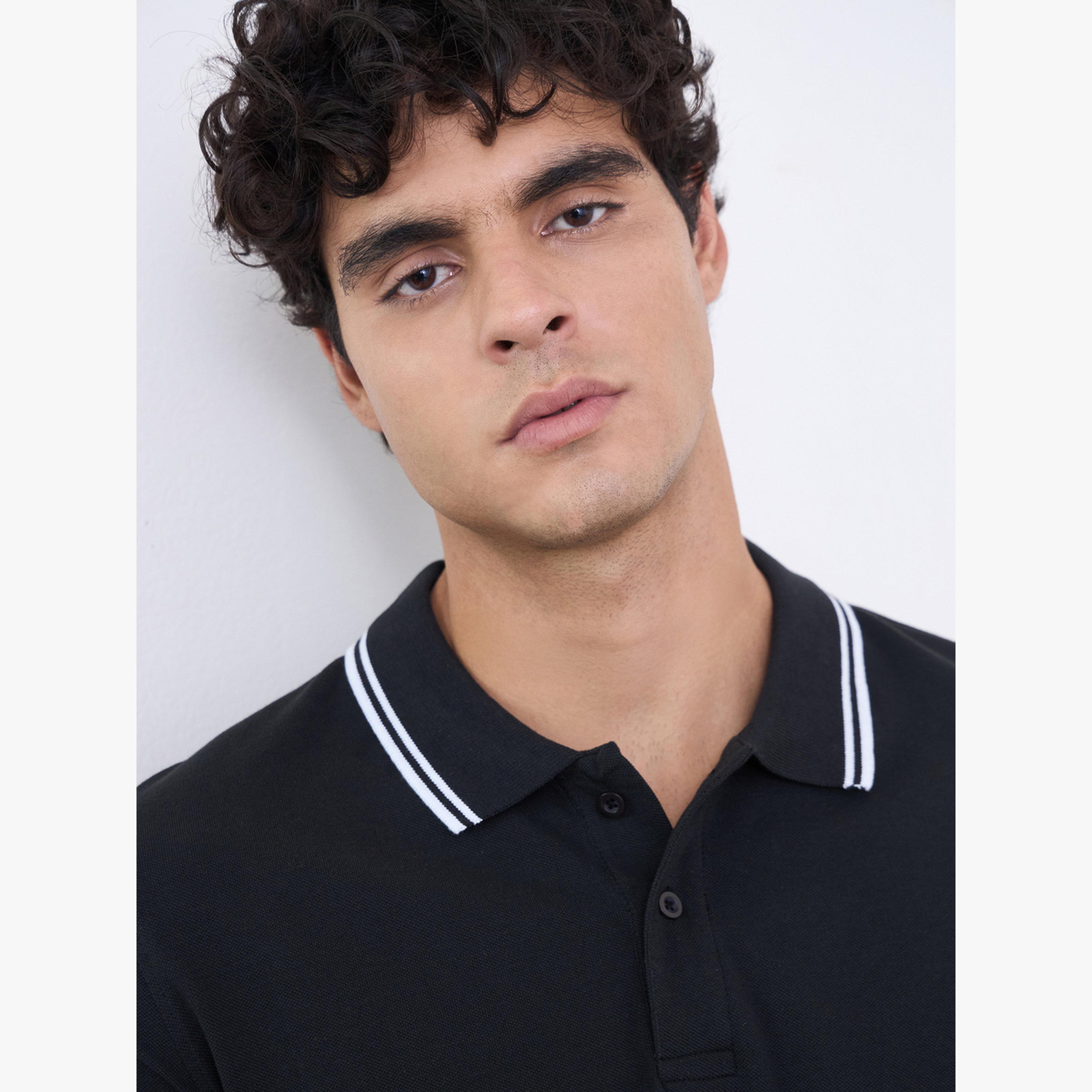 Styli Men Solid Regular Fit Cotton Pique Polo T-Shirt with Tipping-men-clothing-tshirtsandpolos-tshirts-image-4