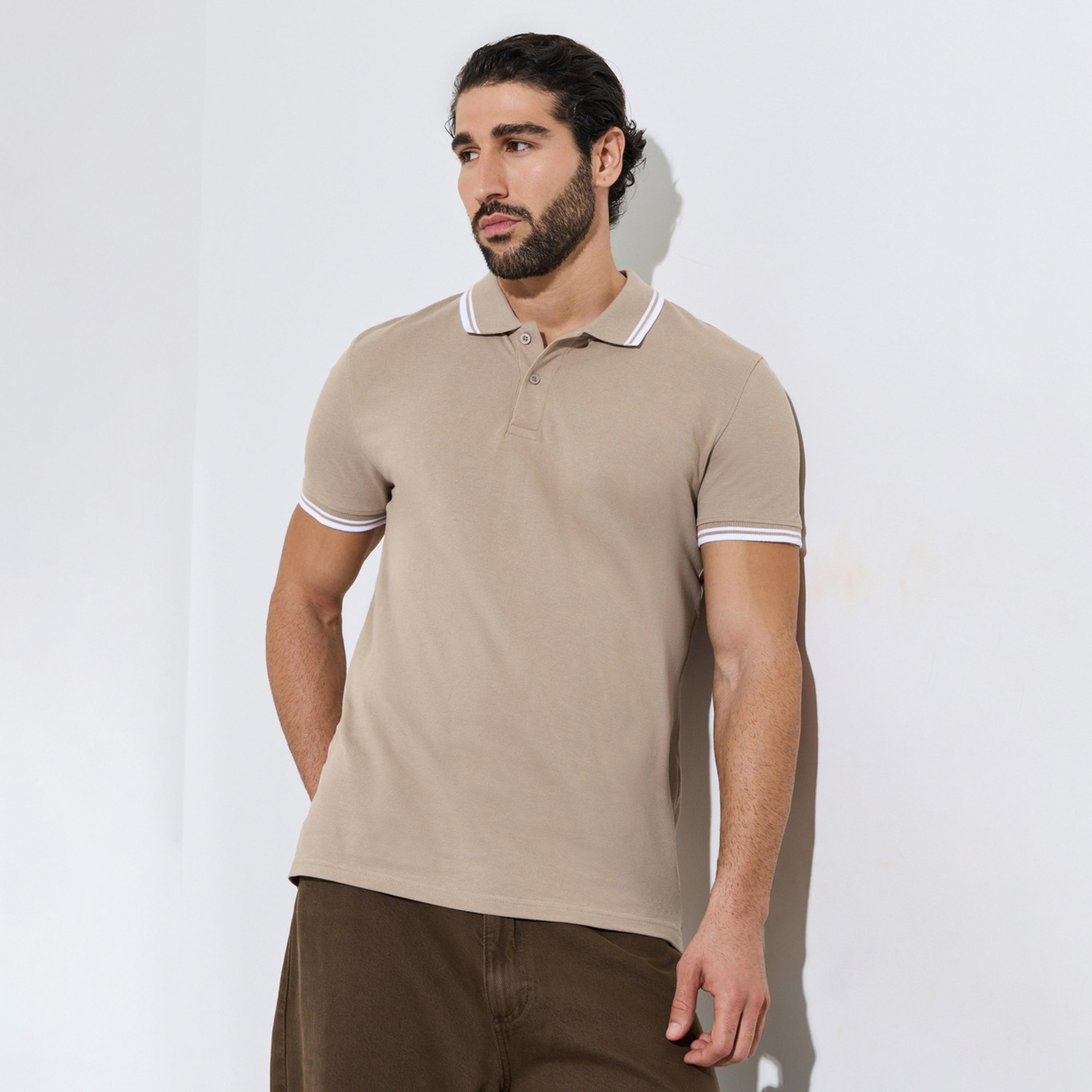 Styli Men Beige Regular Fit Pique Polo With Tipping-men-clothing-tshirtsandpolos-polos-image-1